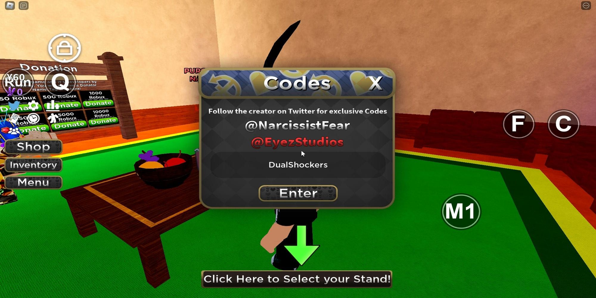 How to redeem codes Roblox Stand Proud