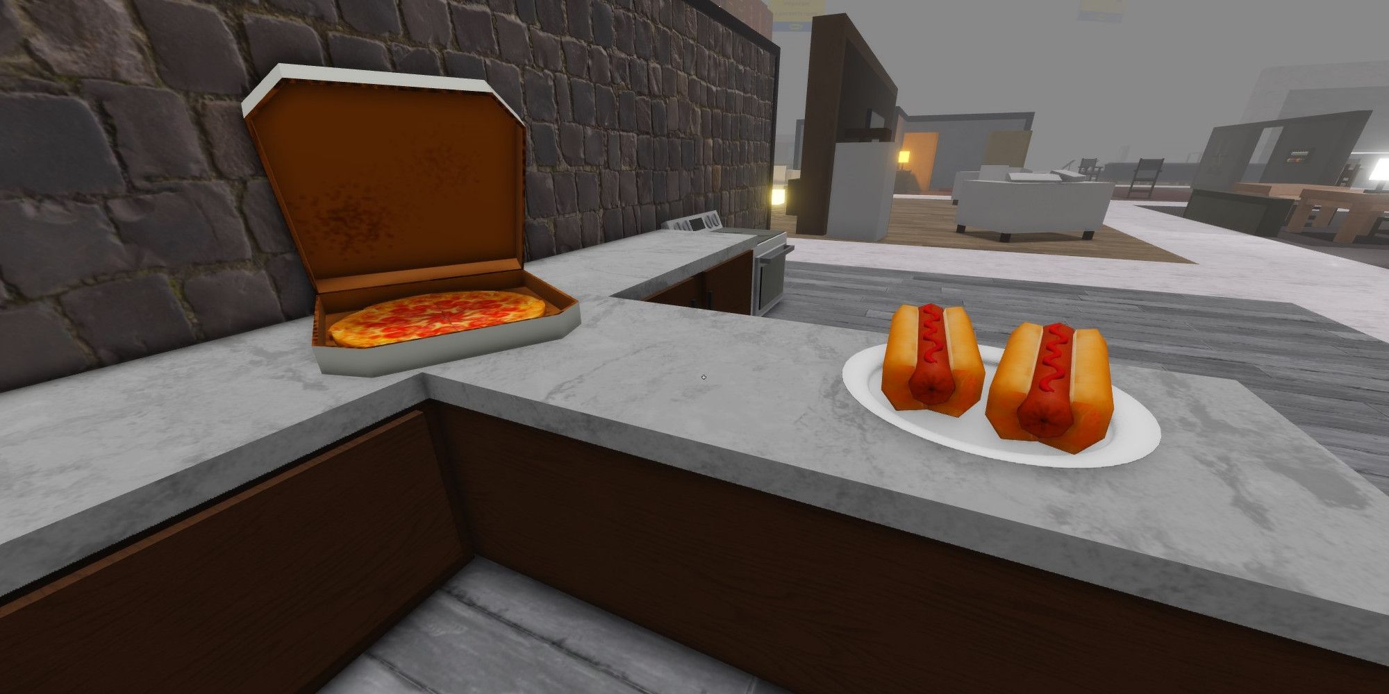 Pizza and hot dog food items in Roblox 3008.