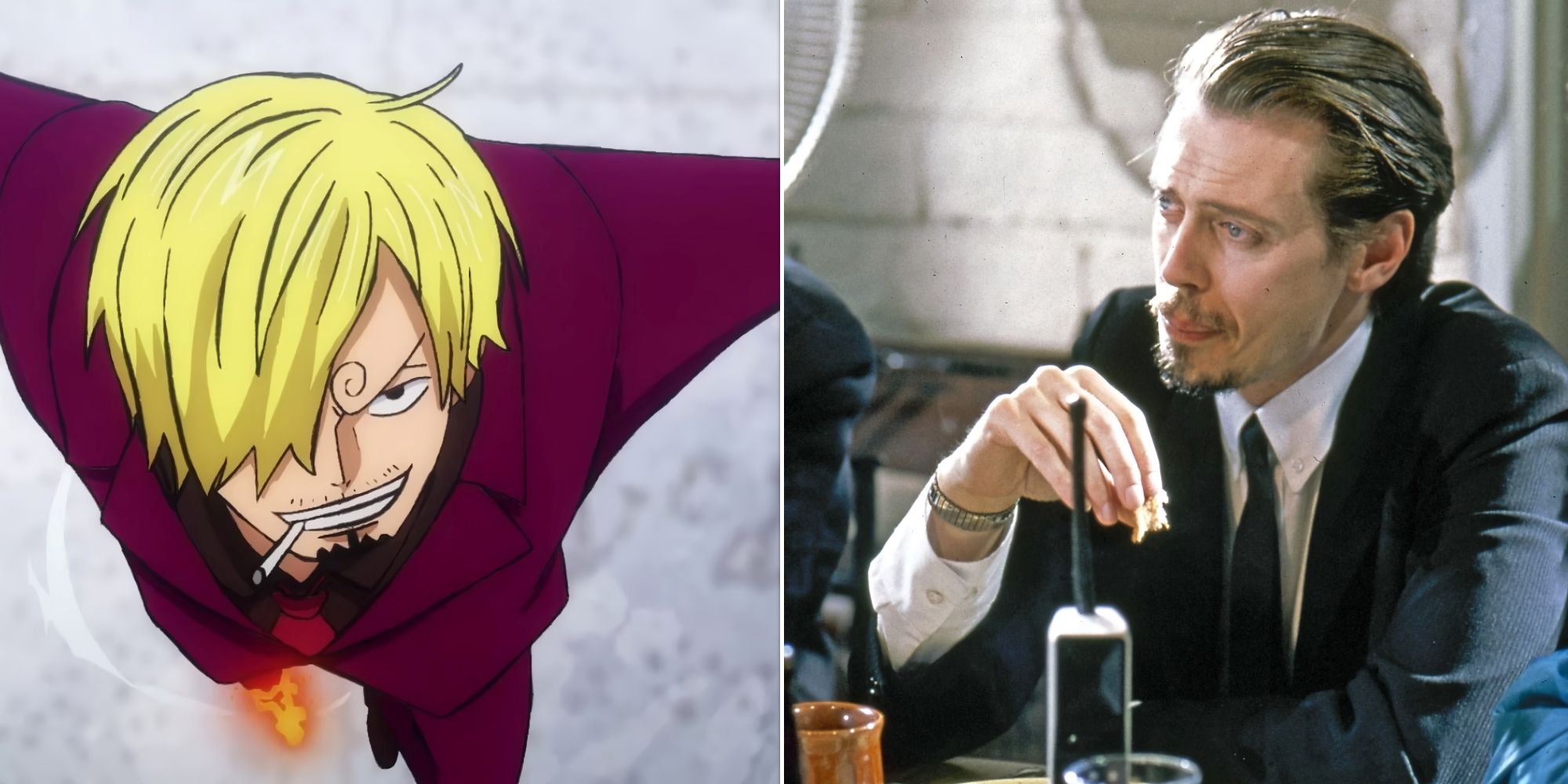 Sanji in his red suit and Mr. Pink as seen in the movie