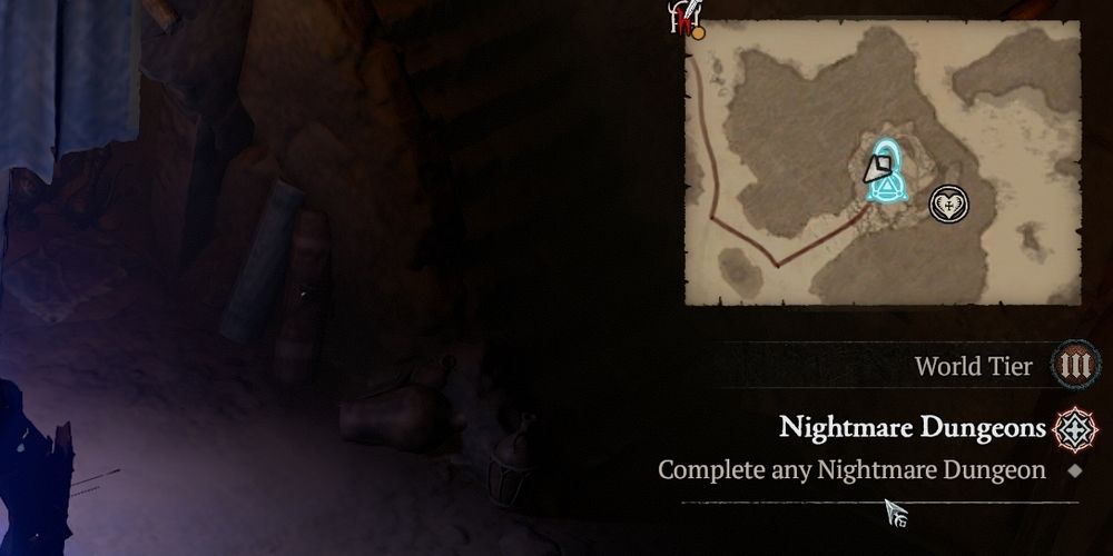 An in-game screenshot of the priority quest to unlock Nightmare Dungeons