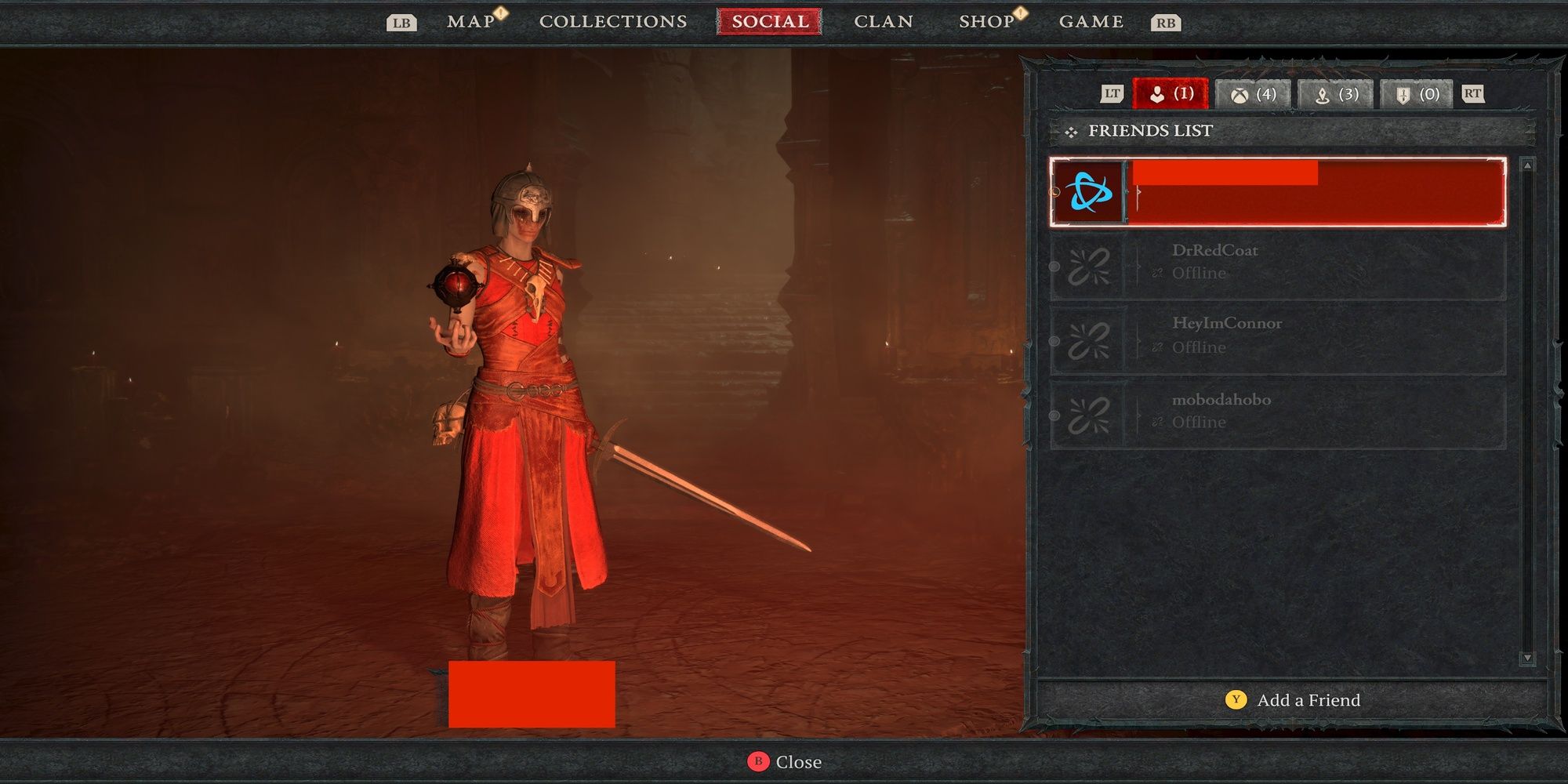 Diablo 4 - Social screen in the menu
