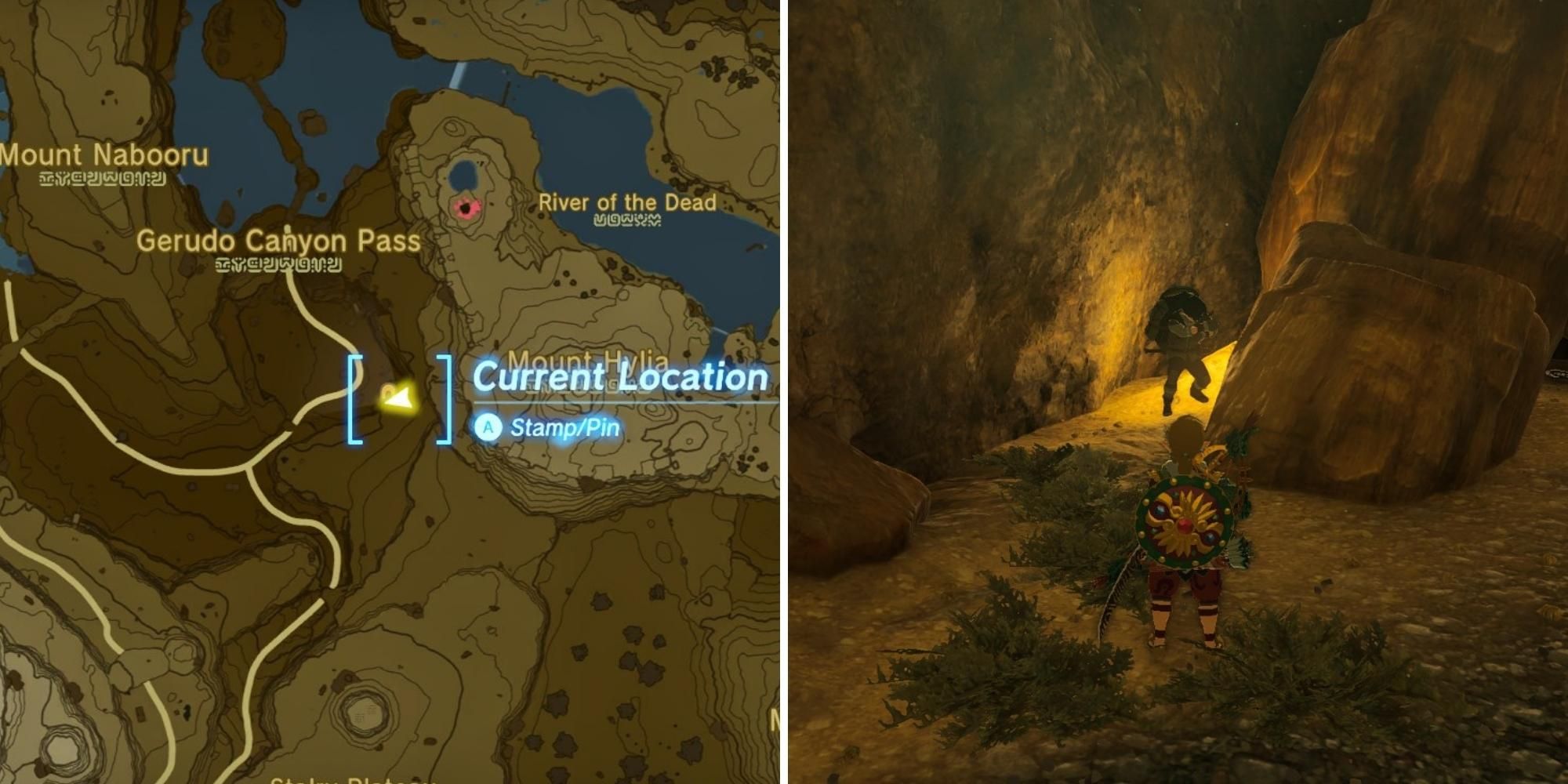 split image of Botrick's location on the map and in-game location totk