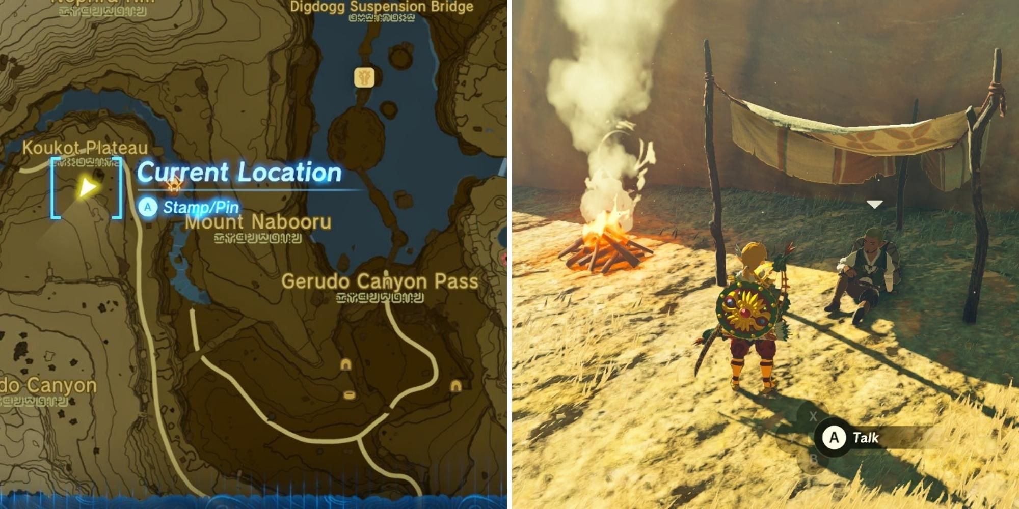 split image of Garill's location on the map and in-game location totk