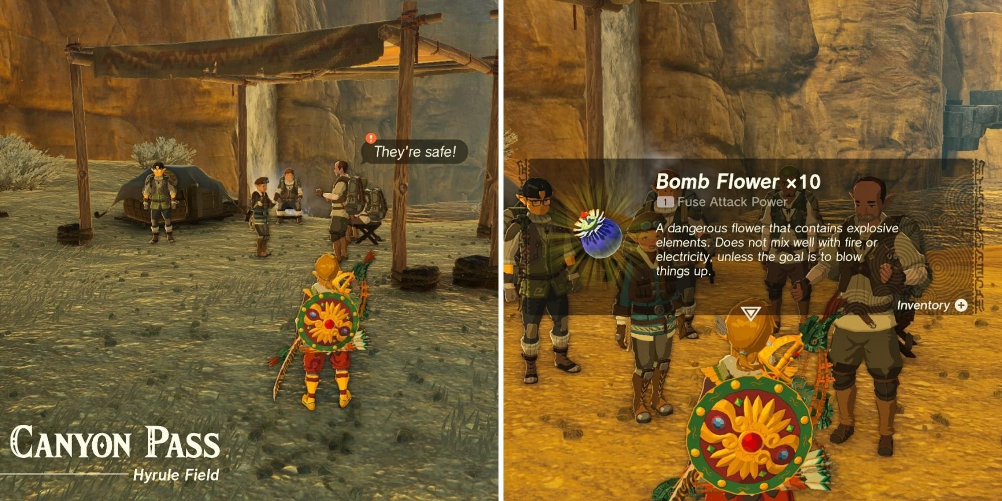 split image of link receiving the reward for completing Disaster in Gerudo Canyon Quest totk