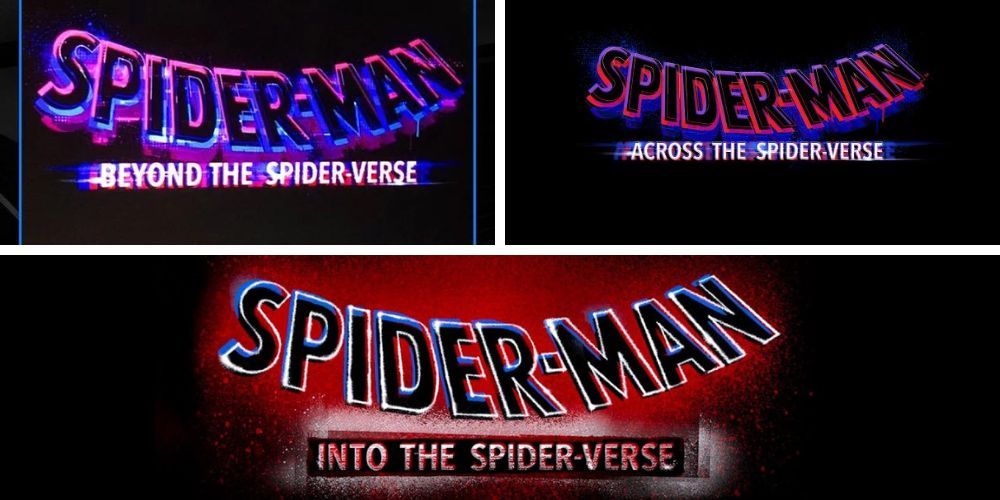 Title cards for the Spider-Verse movies