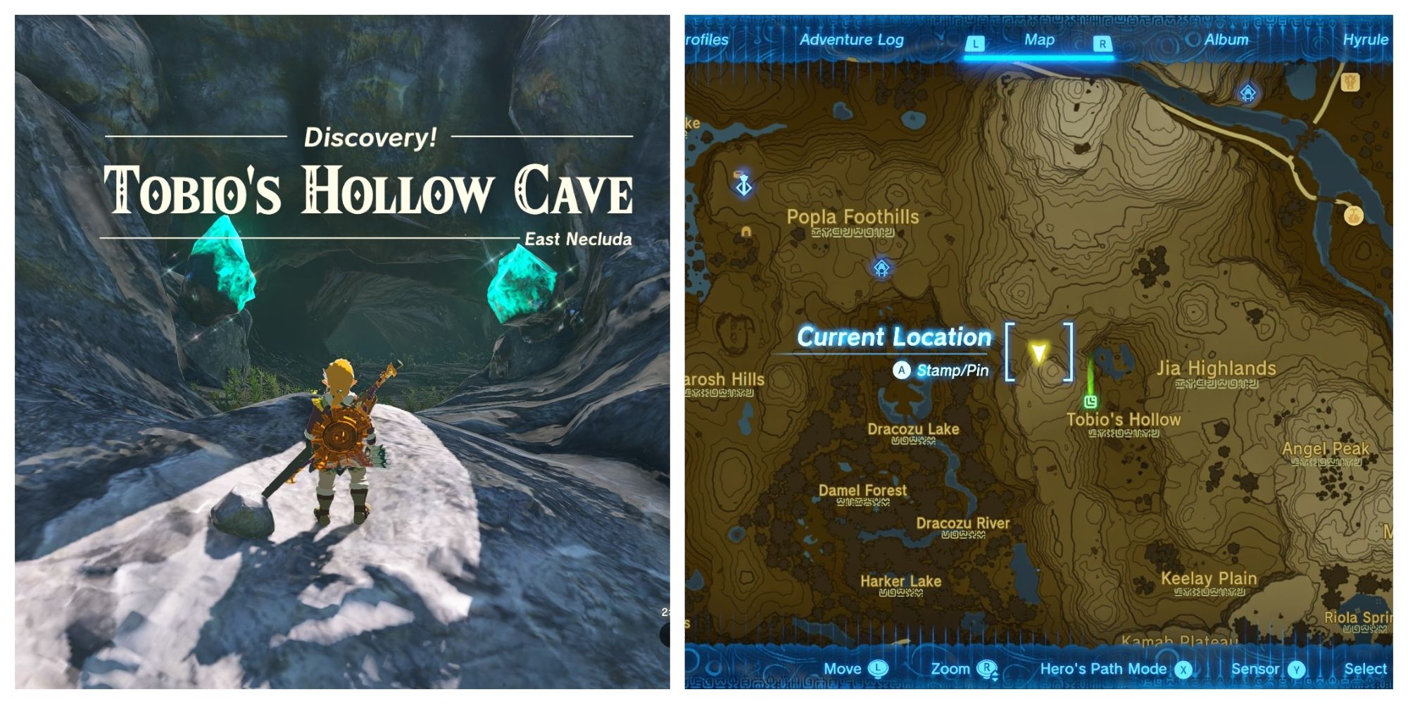 Tobio's hollow Cave location on map totk