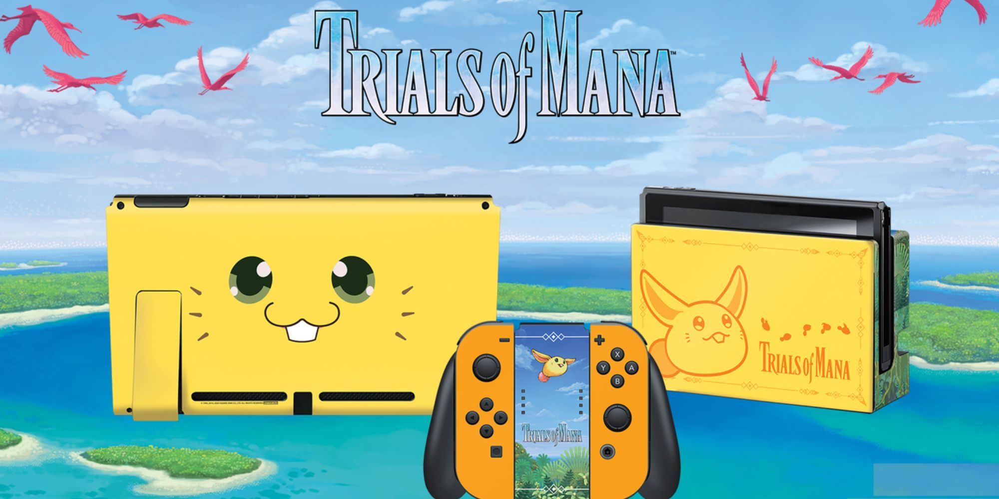 Yellow Nintendo Switch console with Rabite for Trials of Mana