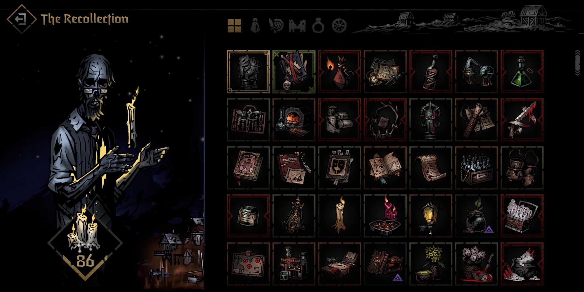 Trinkets menu in Darkest Dungeon 2