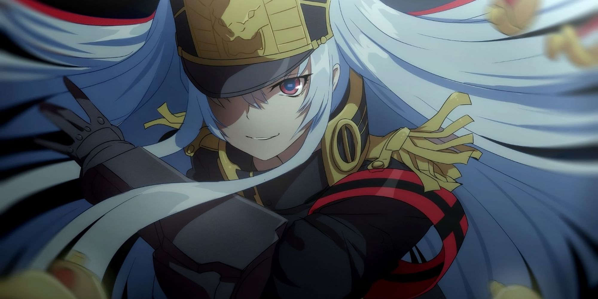 Altair (Re Creators) with blue hair and military uniform