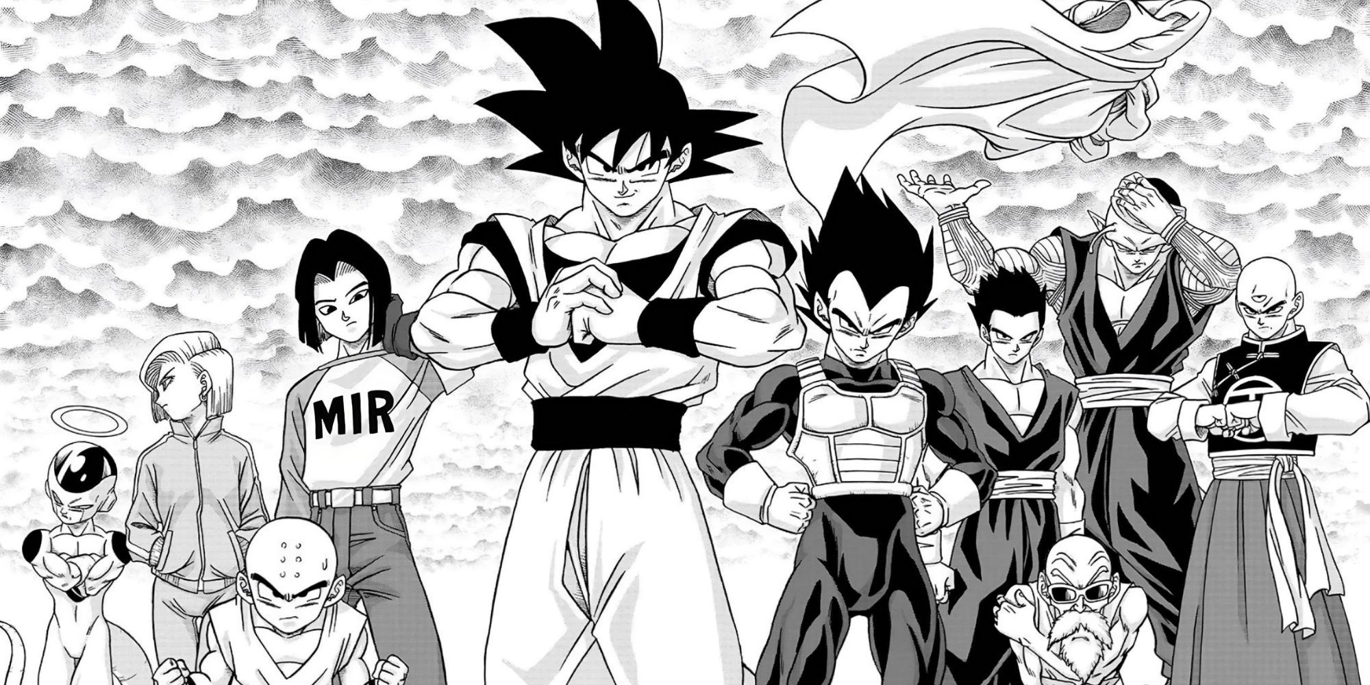 Dragon Ball Goku, Vegeta, and every main character in a manga panel