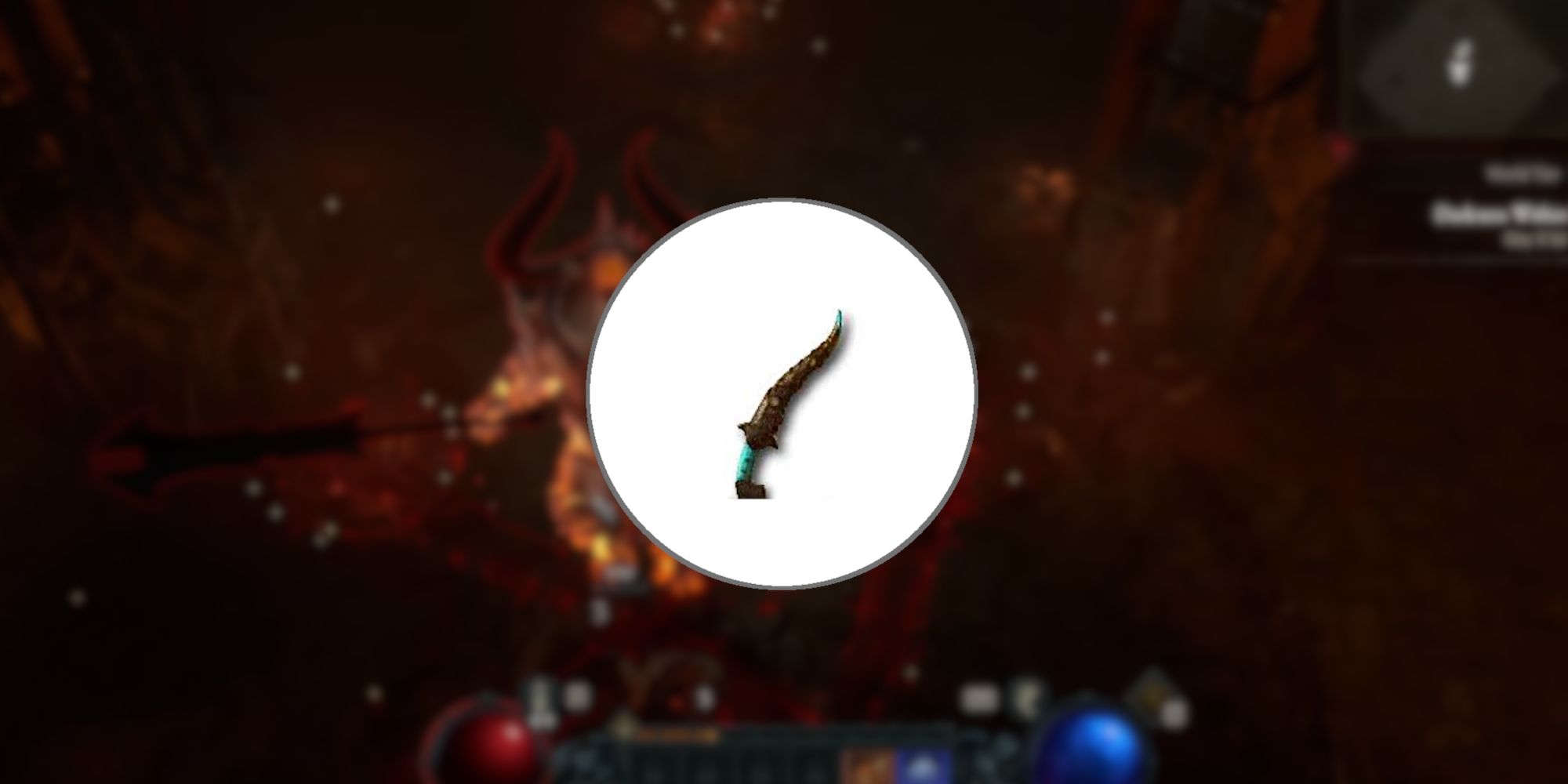 Image of the Jambiya weapon in the foreground from Diablo 4.