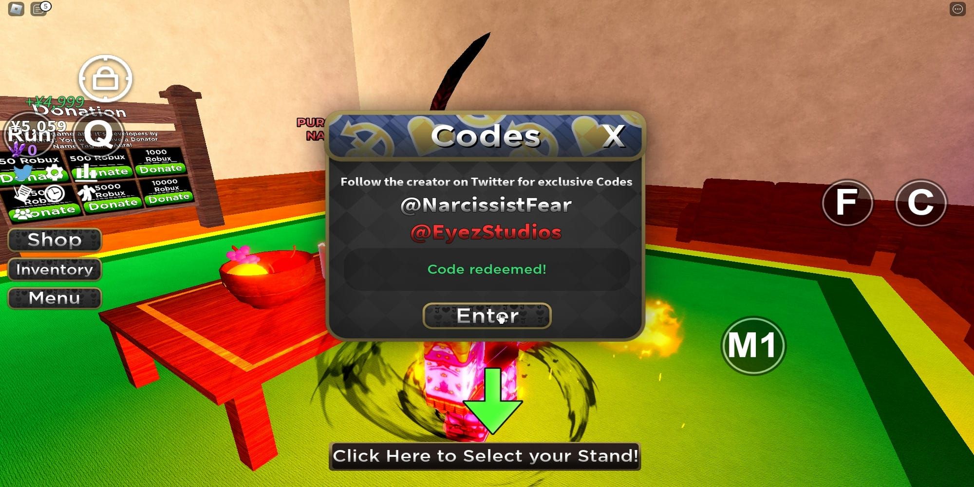 Expired code in Roblox Stand Proud