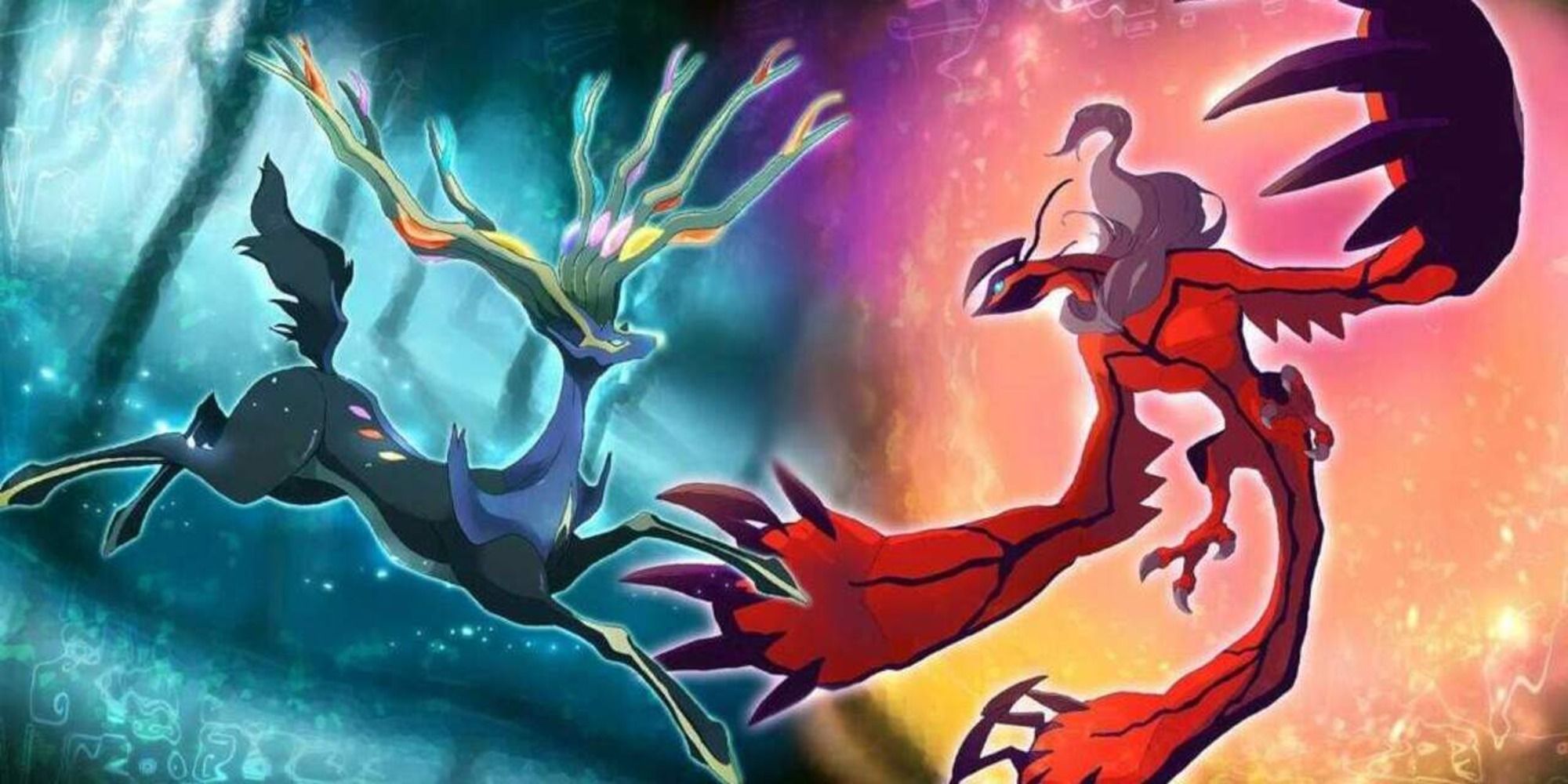 Official art of Pokemon X and Y's legendaries, Xerneas and Yveltal 