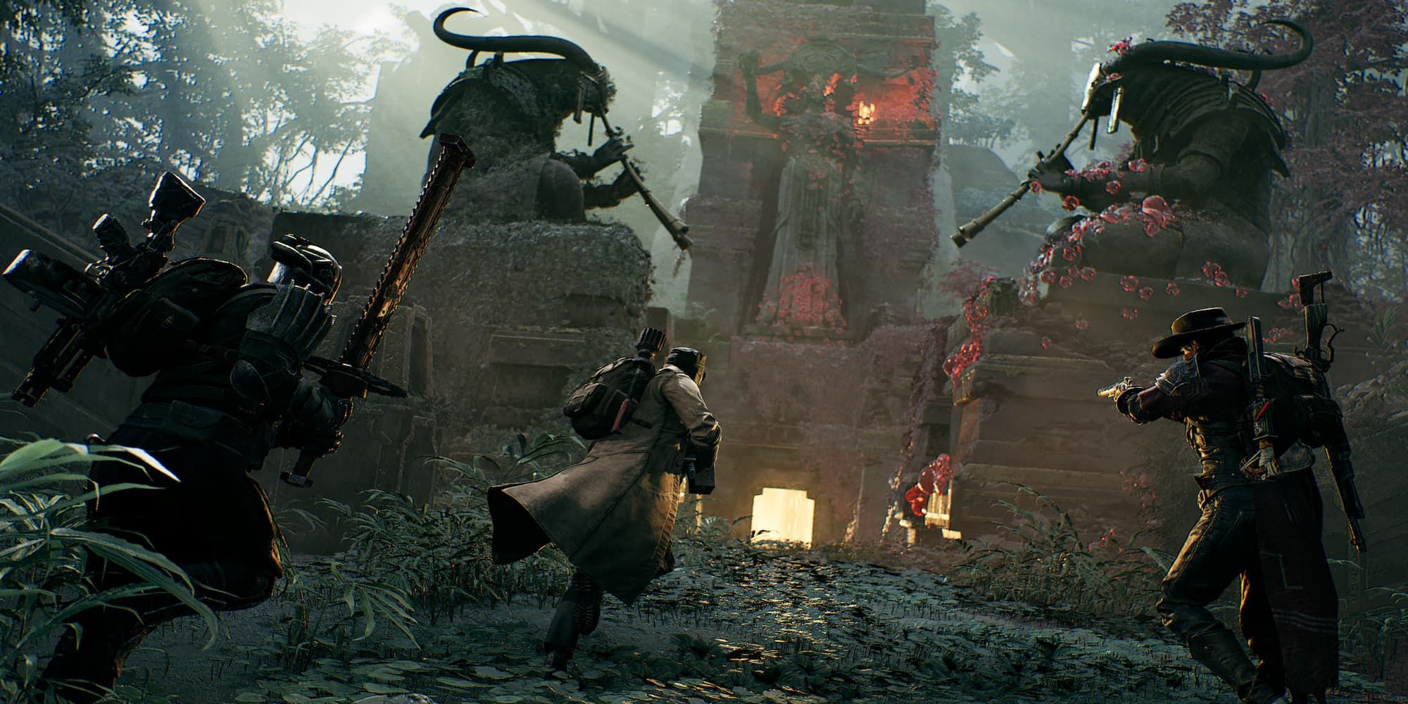 Multiple Players Charging Into A Temple 