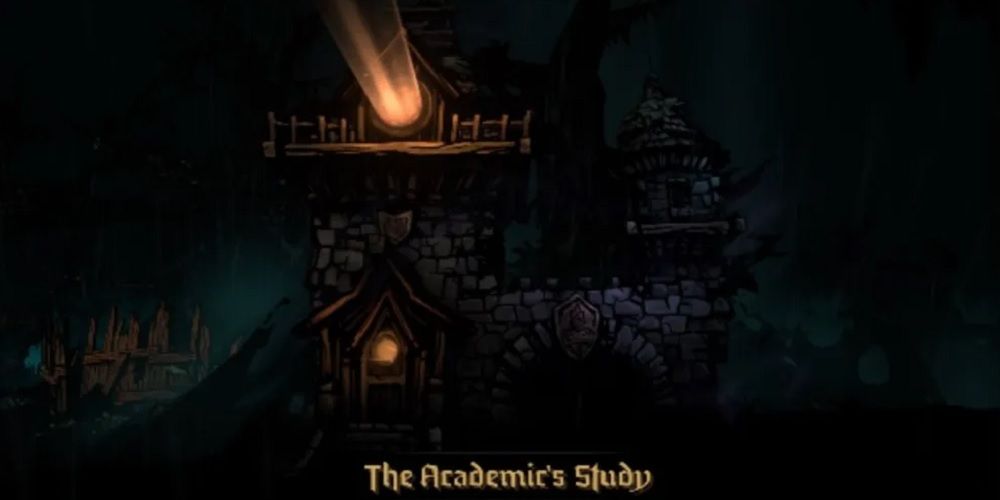 A screenshot of location The Academic's Study from Darkest Dungeon 2