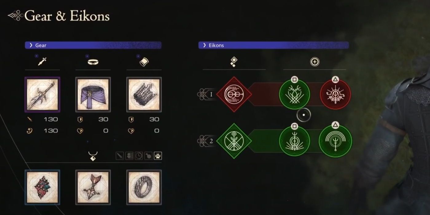 The character in Final Fantasy 16 is showing the Eikon abilities menu and how if you master an ability you can equip it in any slot. 