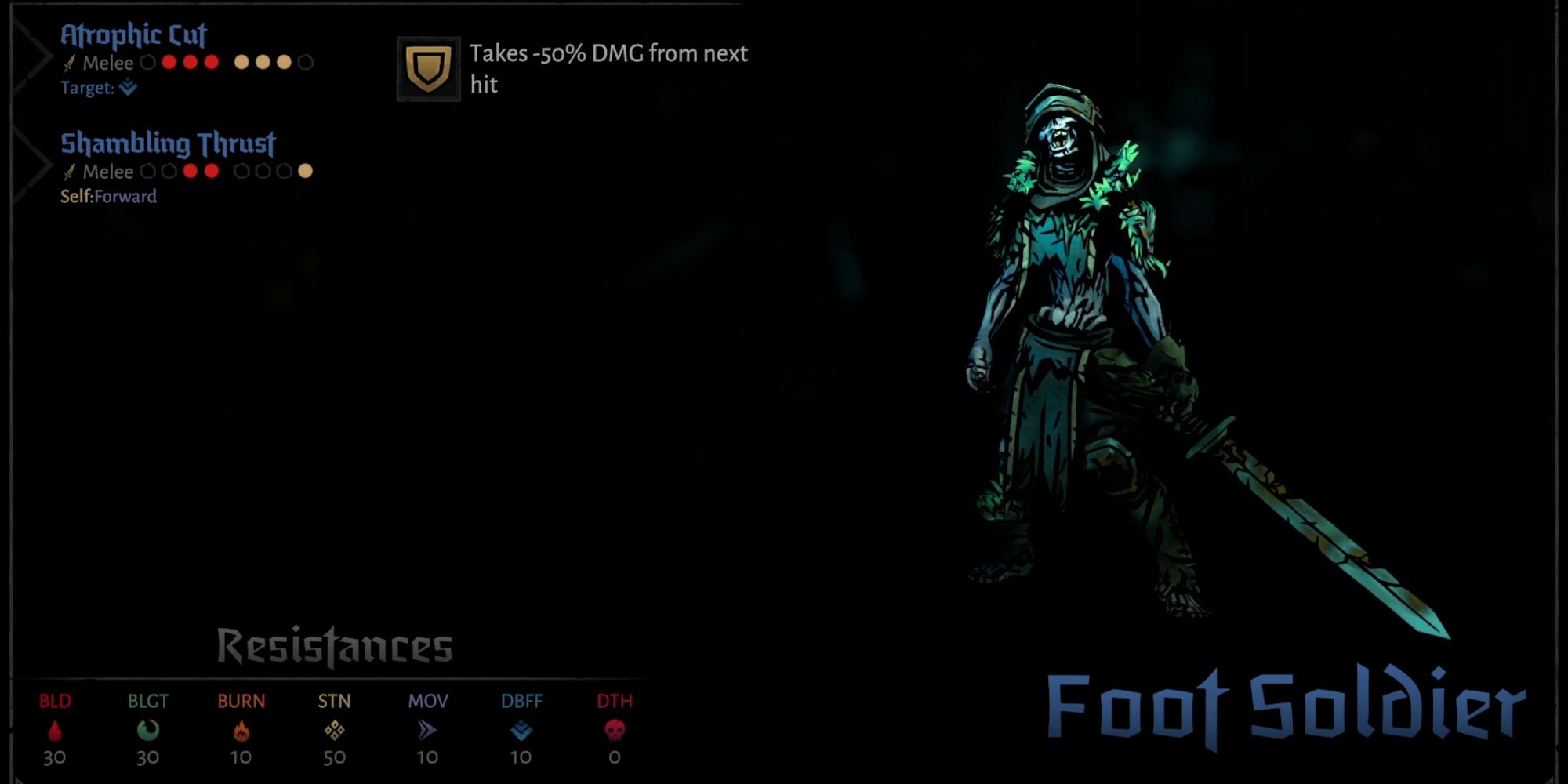 Foot Soldier in-game Darkest Dungeon 2 on menu screen