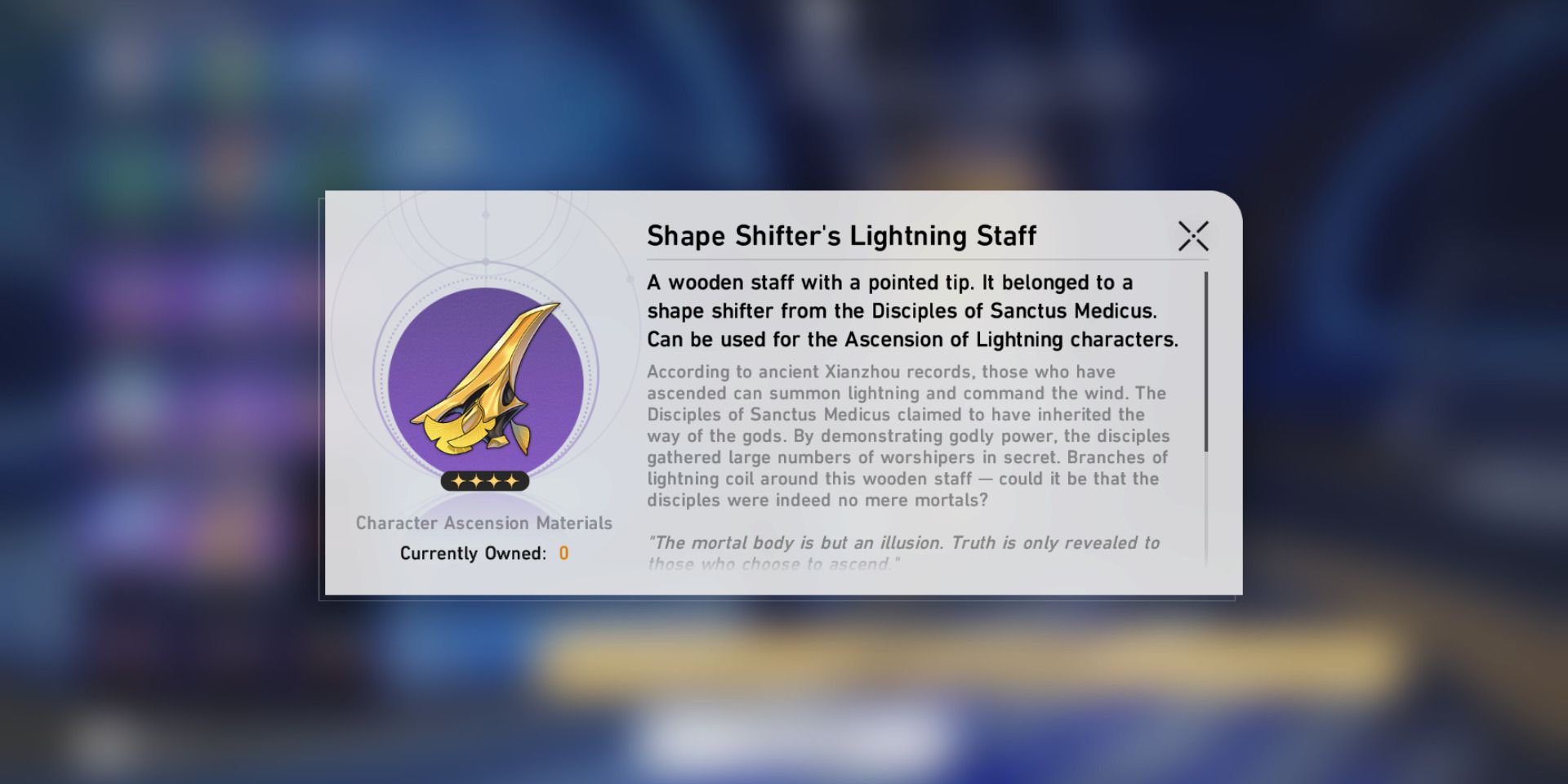 Image of the ascension material Shape Shifter's Lightning Staff in Honkai Star Rail.