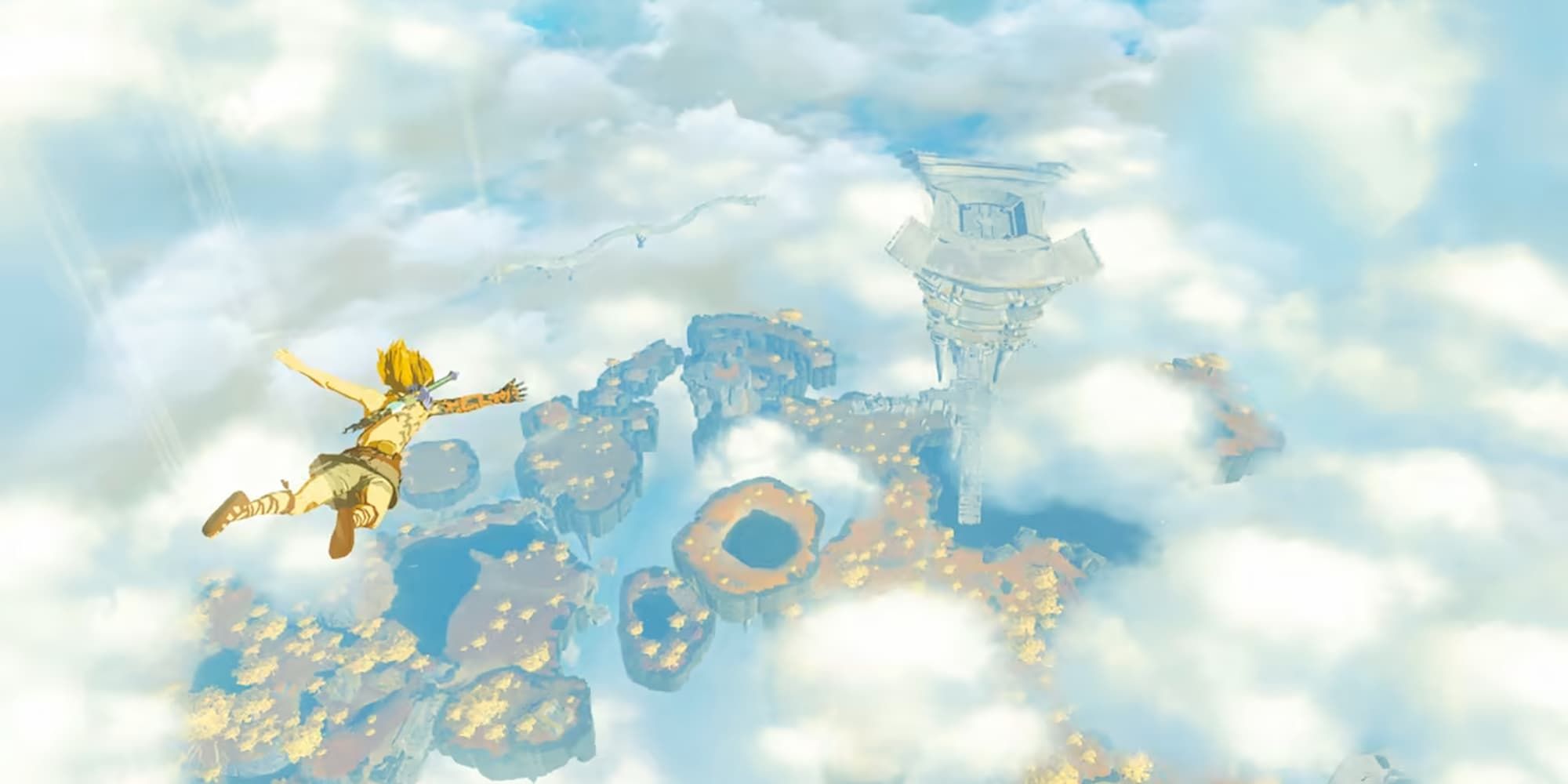 Legend of Zelda Tears of the Kingdom Link flying from the sky