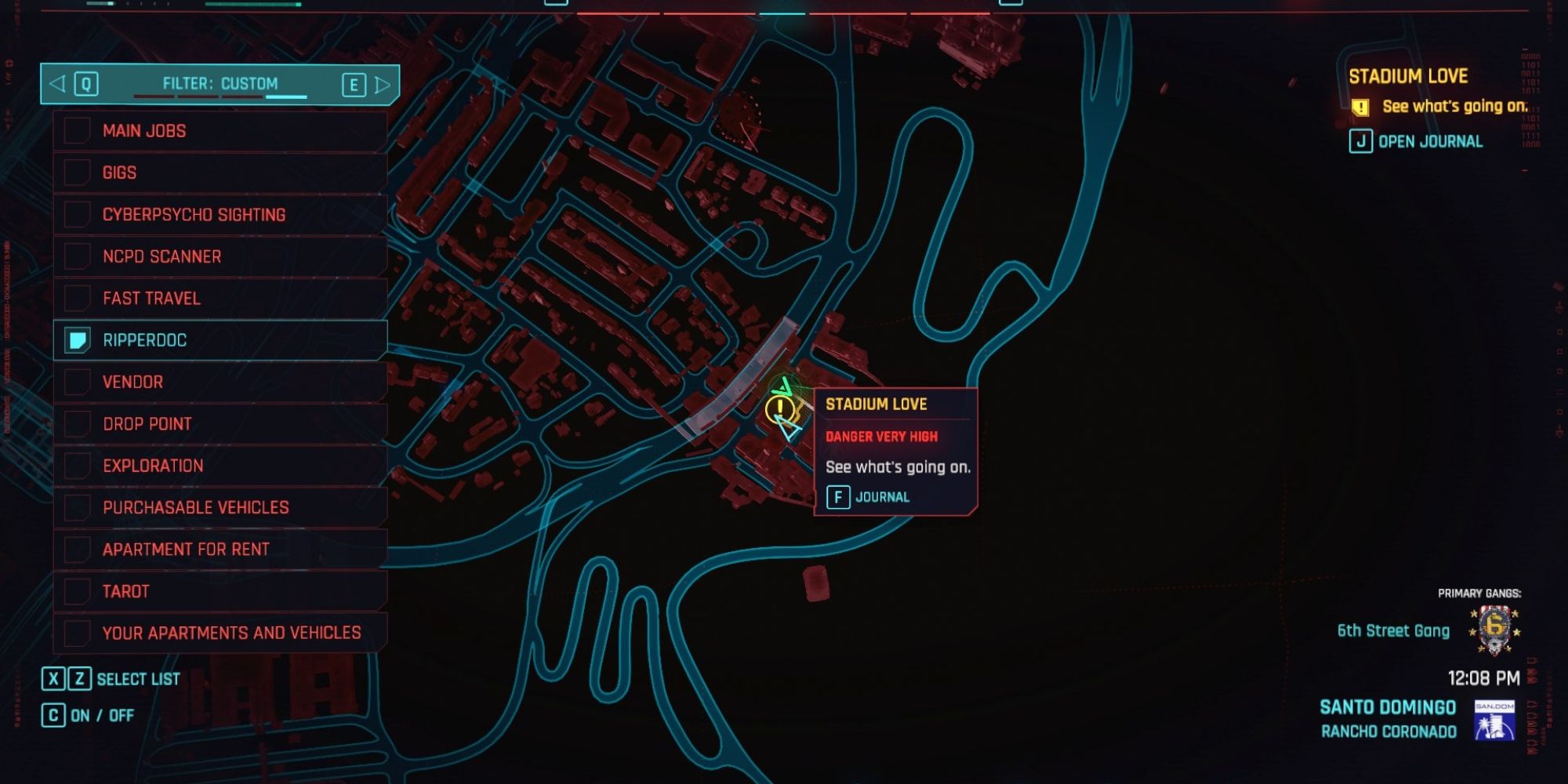 map screenshot of stadium love quest in cyberpunk 2077