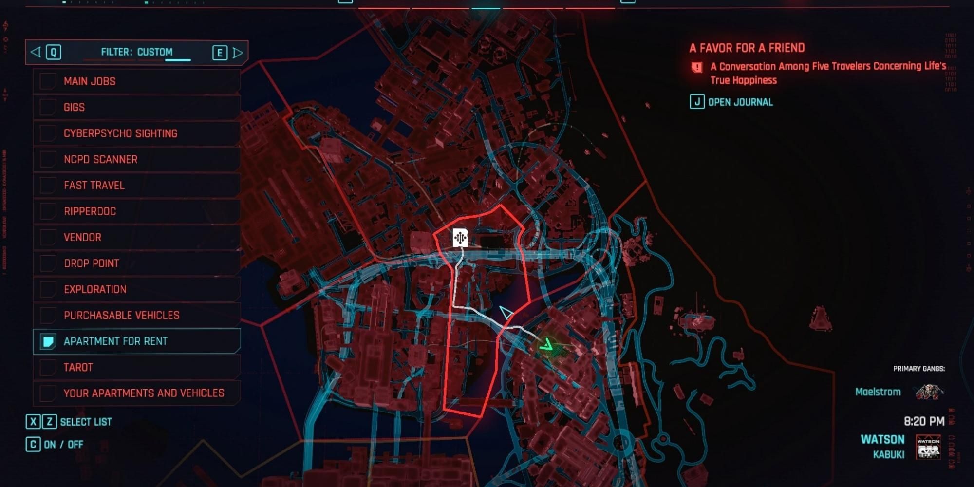 captura de tela do mapa da localização de Yoko em Cyberpunk 2077