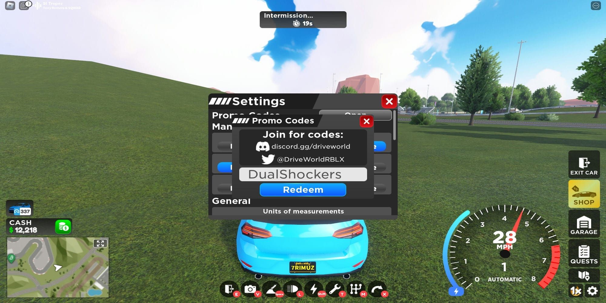 A place to redeem codes in Roblox Drive World