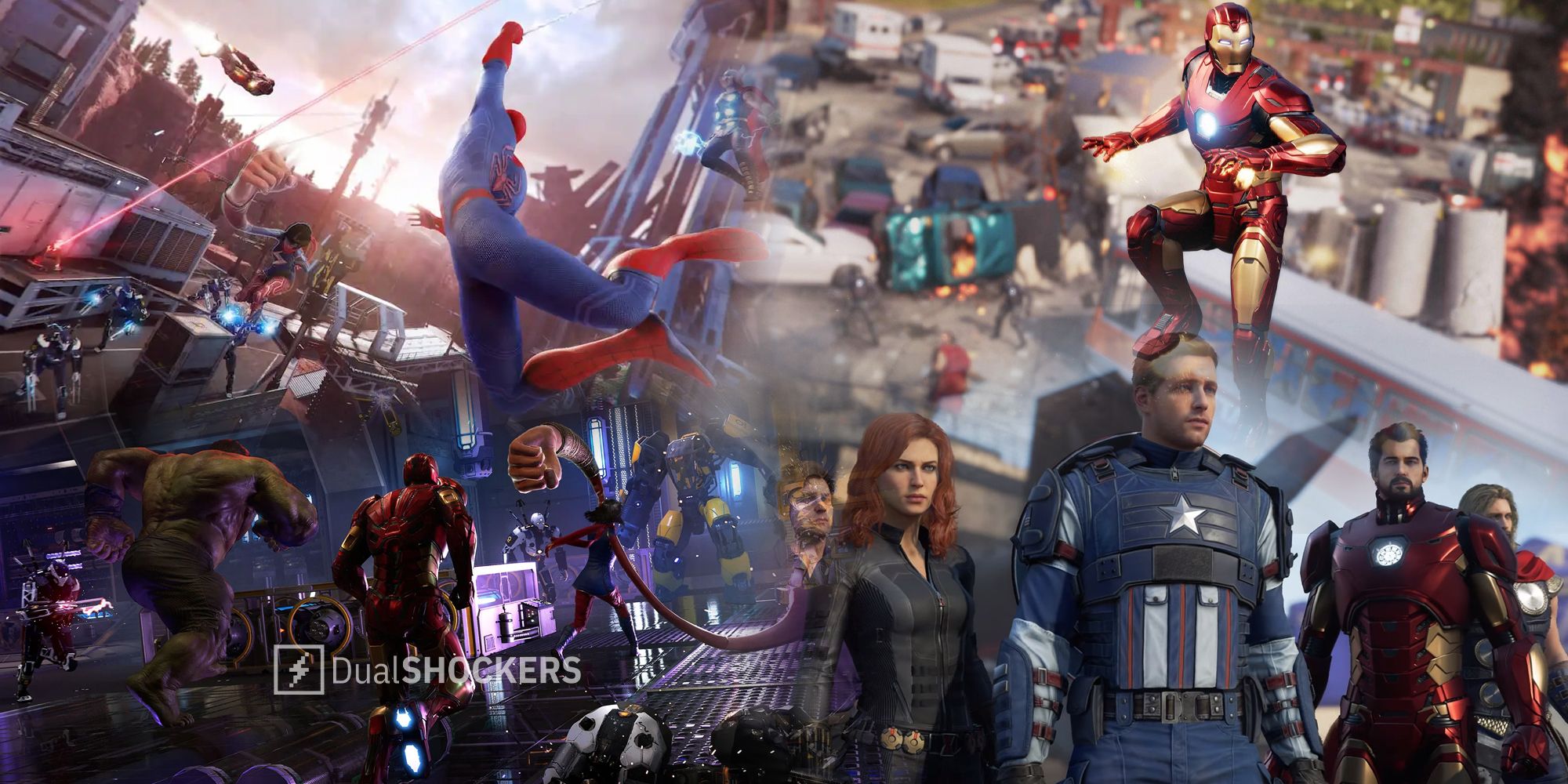 Marvel's Avengers gameplay with Captain America, Hulk, Iron Man, Spiderman, Thor