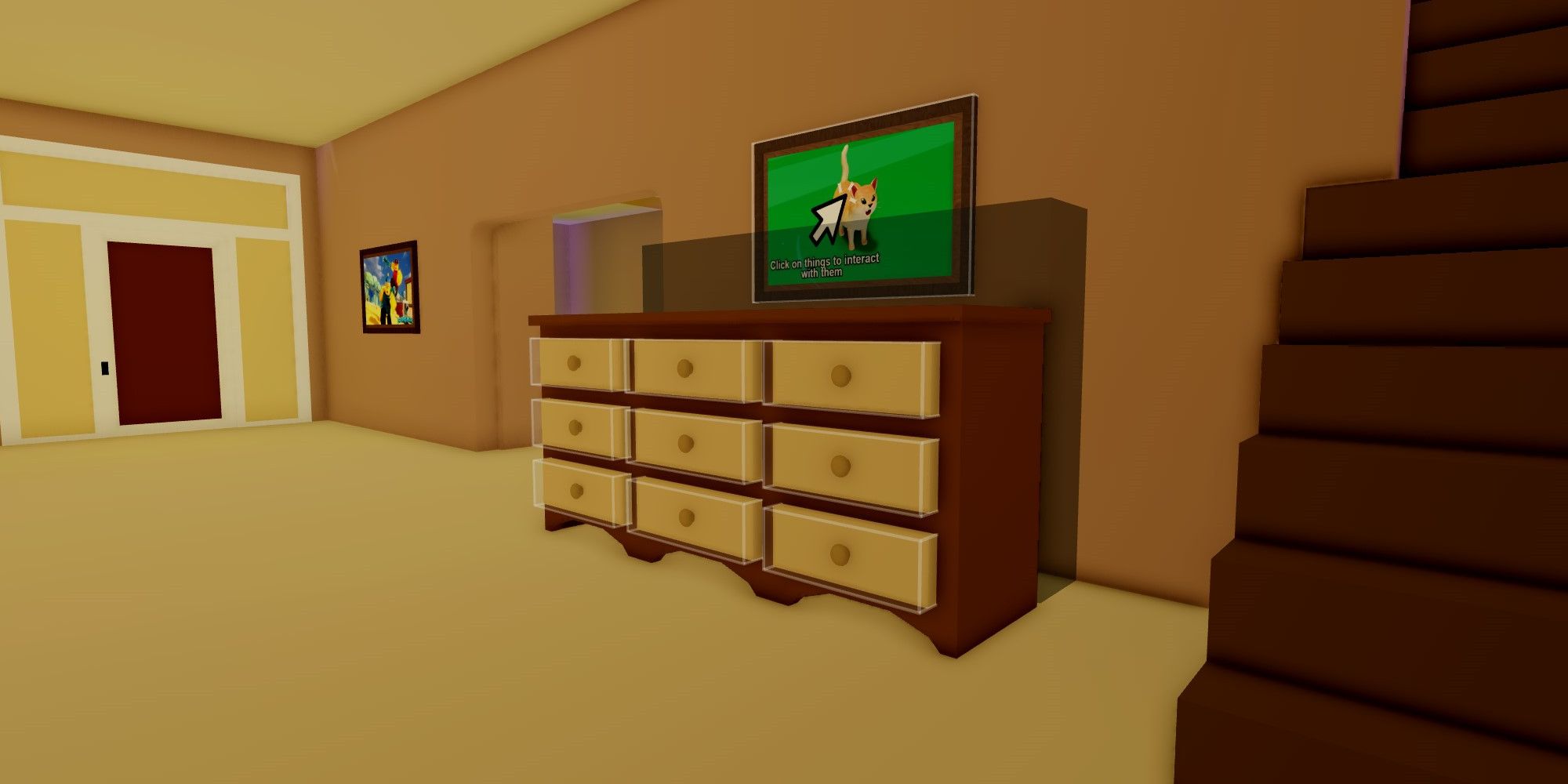 Drawers next to a painting in Roblox Break In.