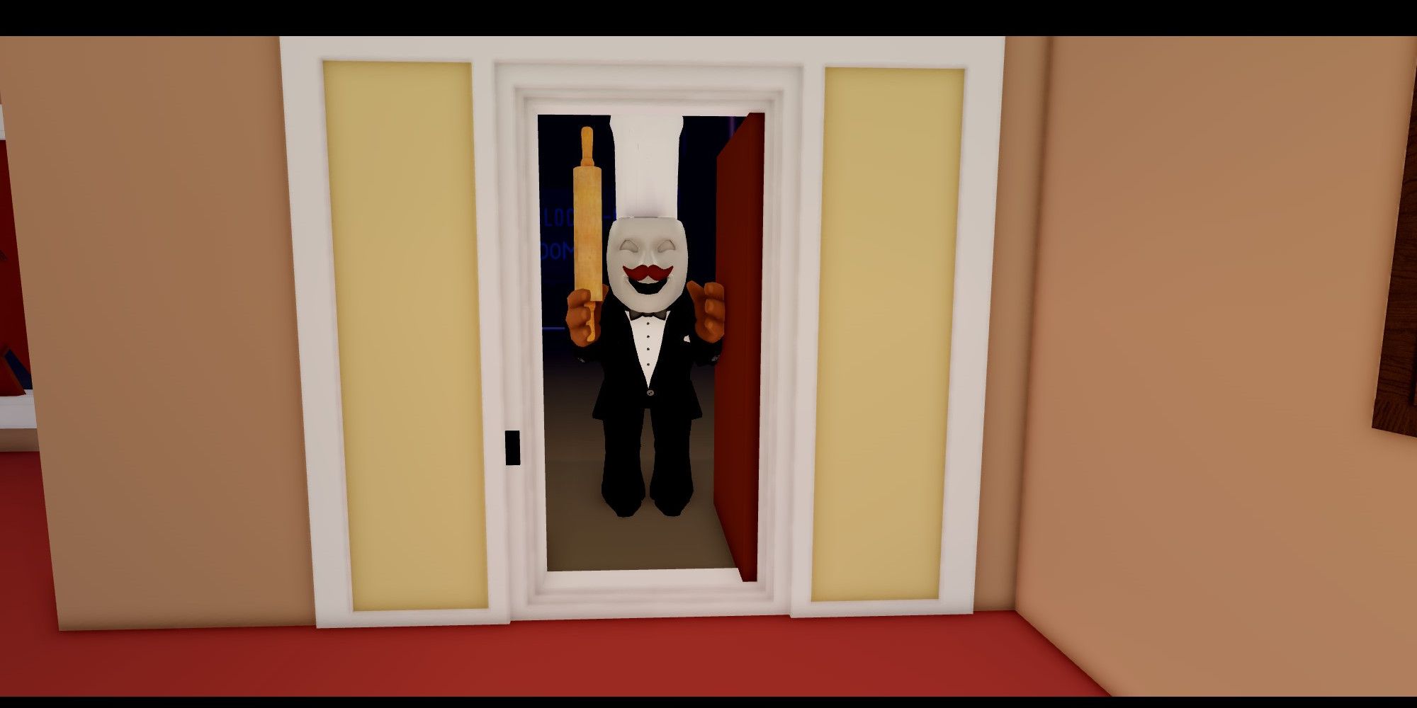 The disguised villain wearing a chef's hat in Roblox Break In.