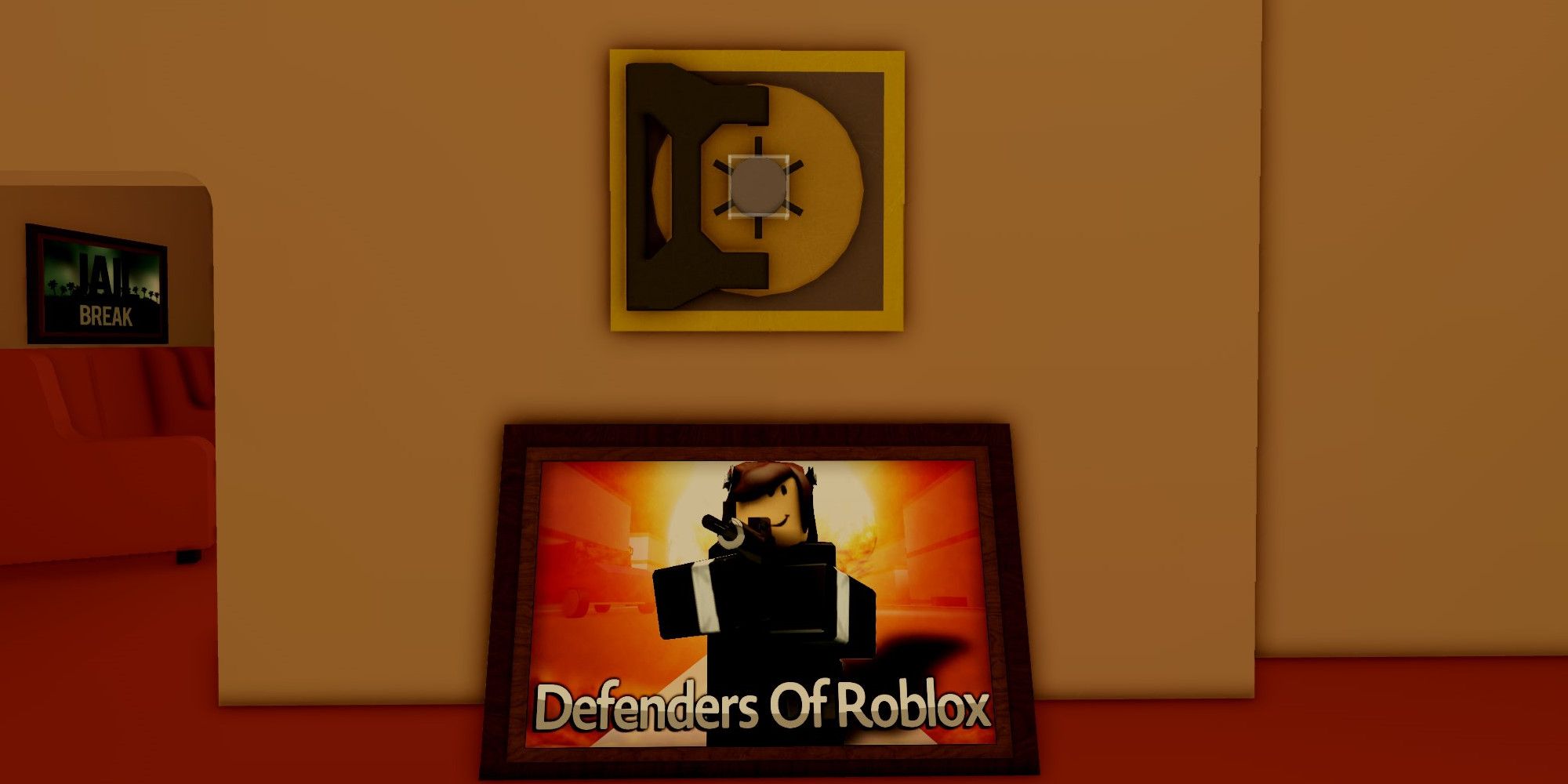 A safe hidden behind a painting in Roblox Break In.