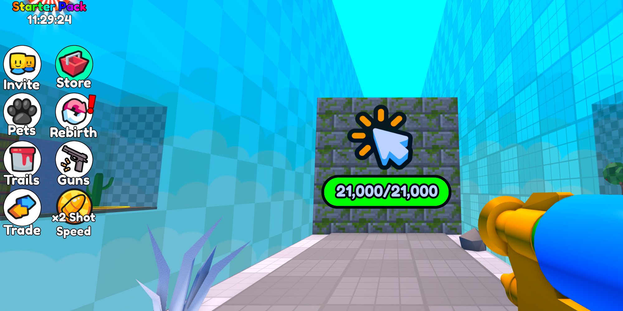 A wall with a health bar in Roblox Shoot Wall Simulator.