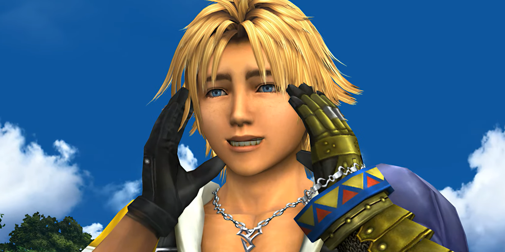 Tidus forces a smile in Final Fantasy 10