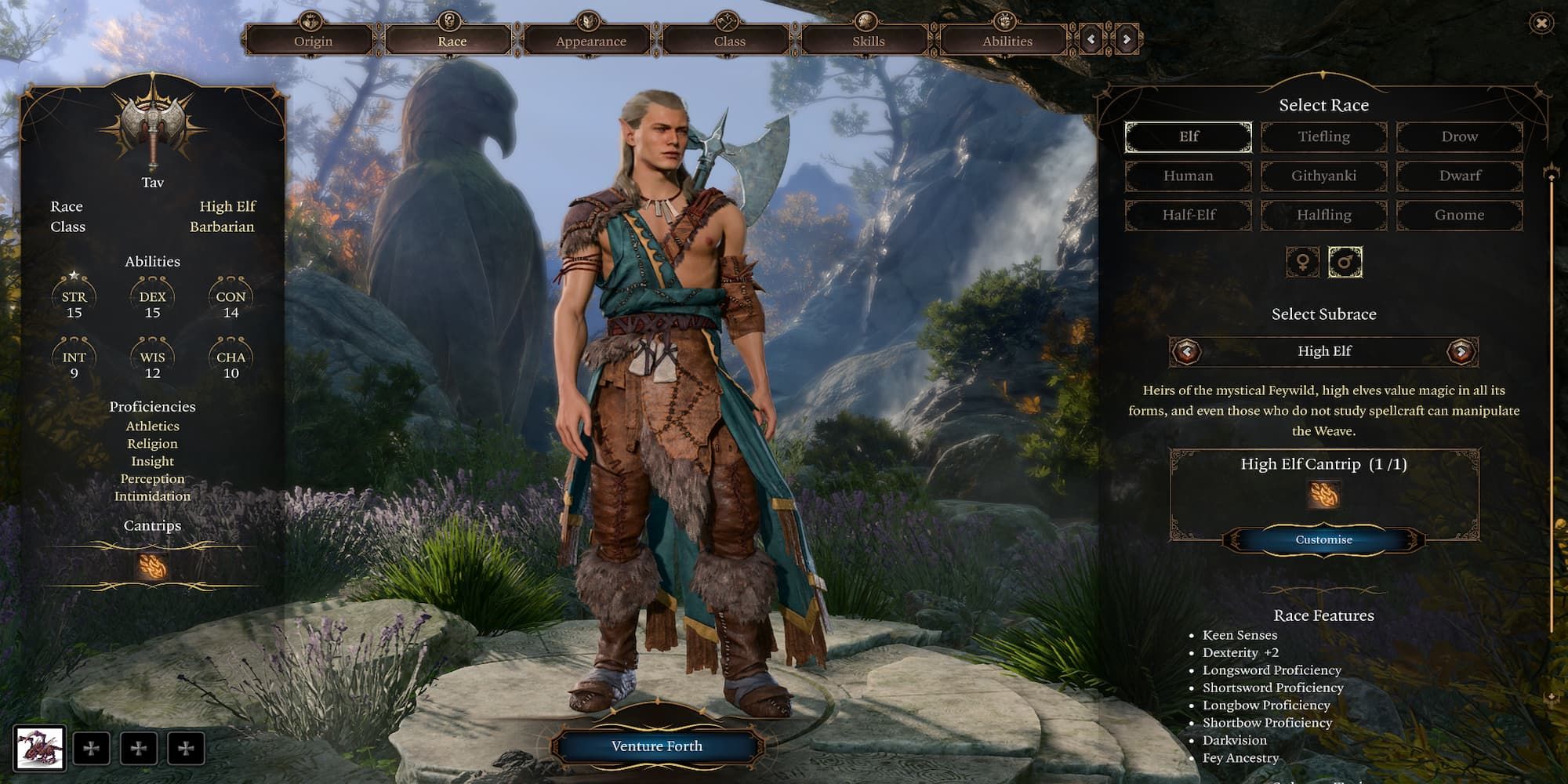 Elf Barbarian In Character Creation Menu 