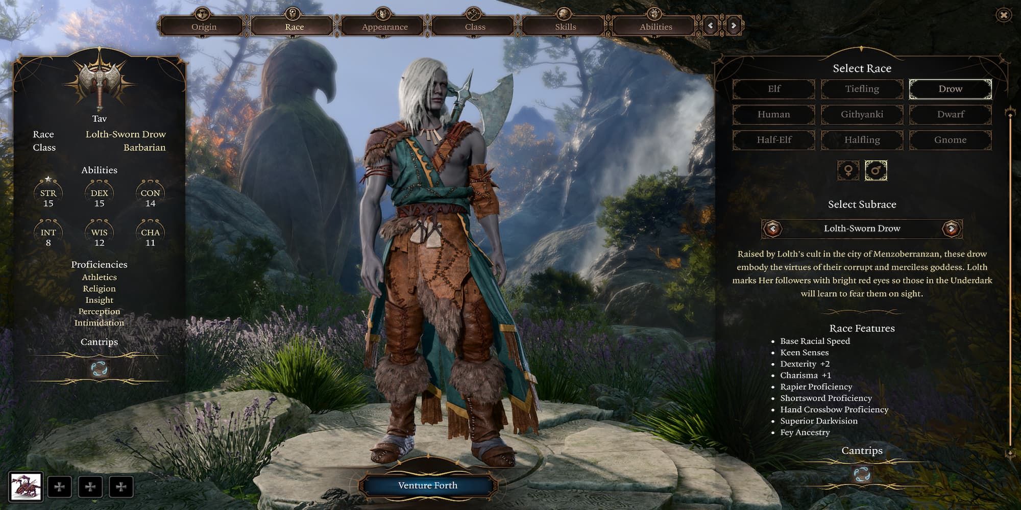 Drow Barbarian In Character Creation Menu 