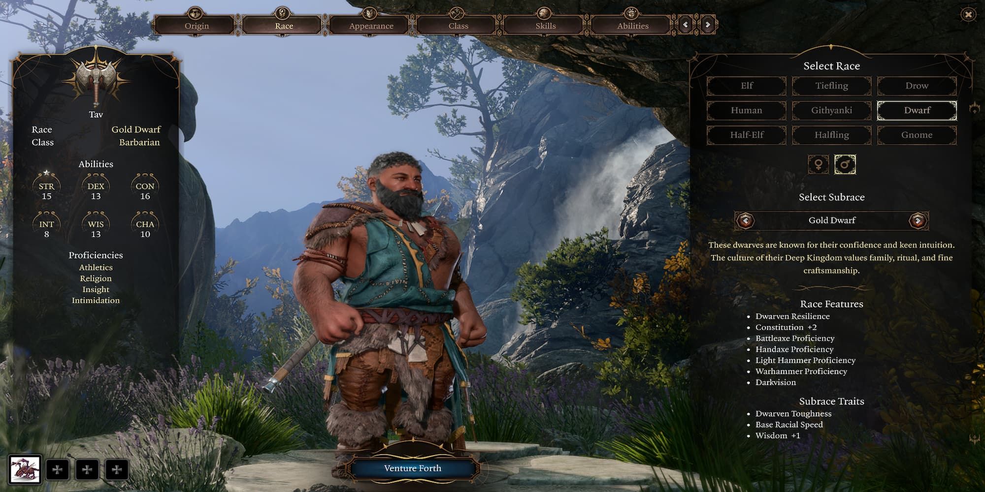 Dwarf Barbarian In Character Creation Menu 