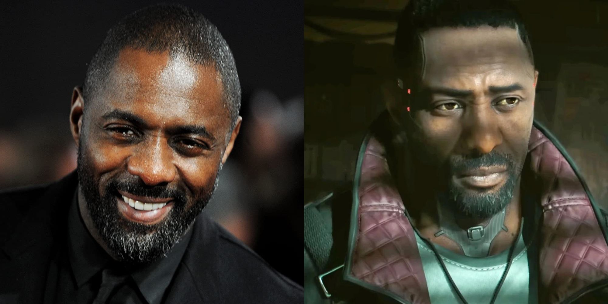 split image of Idris Elba and Solomon Reed in Cyberpunk 2077