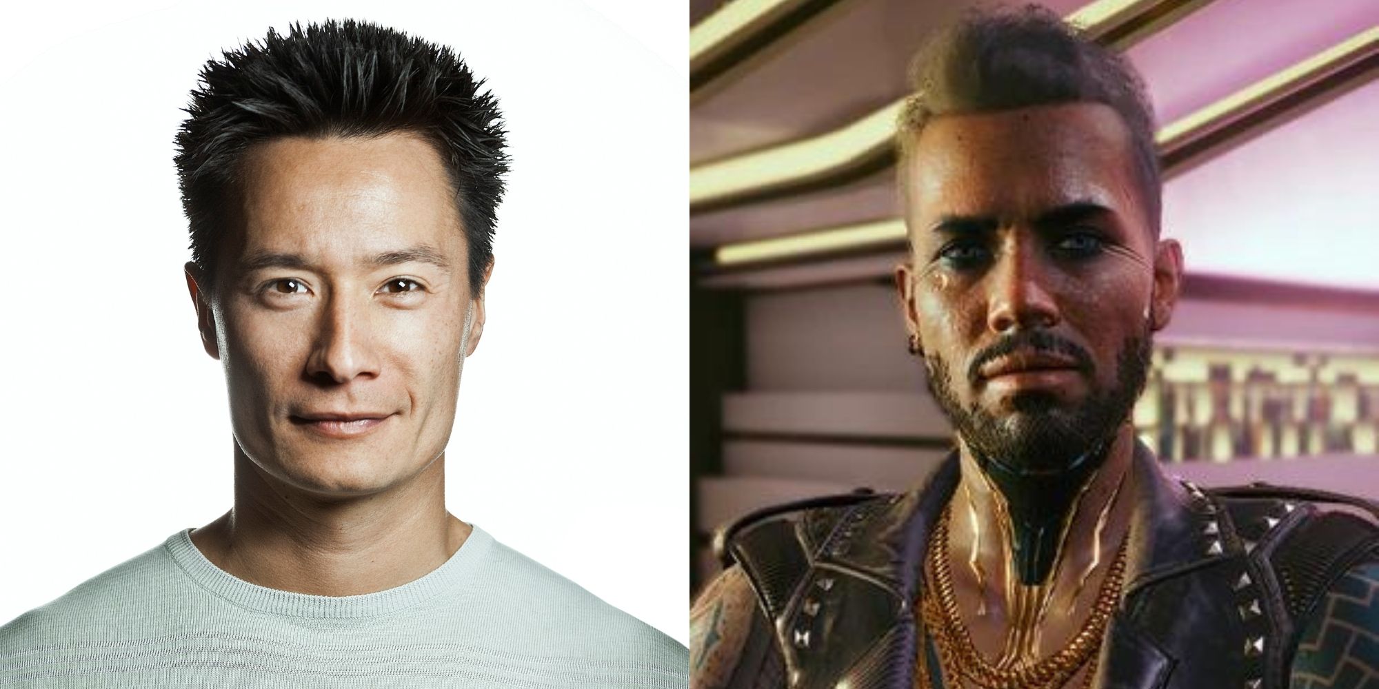 split image of Matthew Yang King and Kerry Eurodyne in Cyberpunk 2077