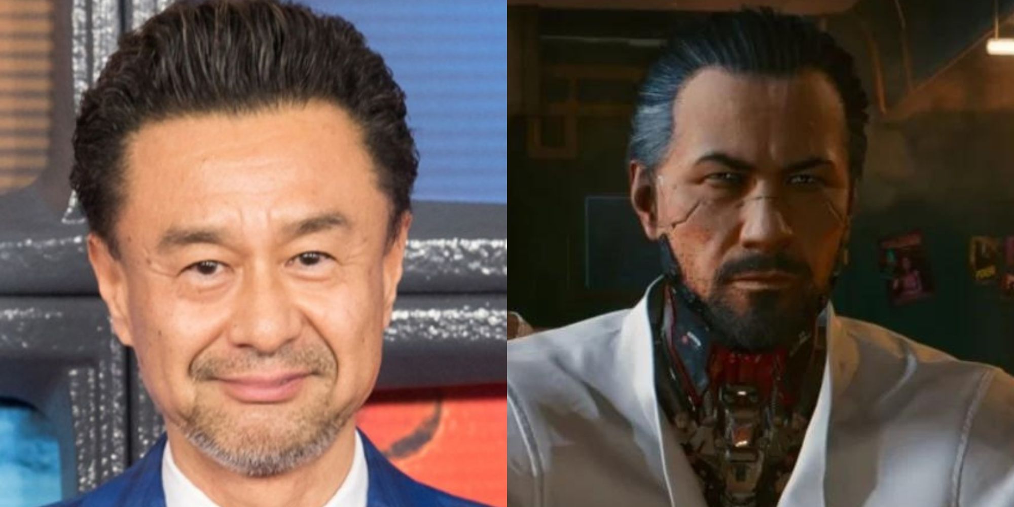 split image of Rome Kanda and Goro Takemura in Cyberpunk 2077