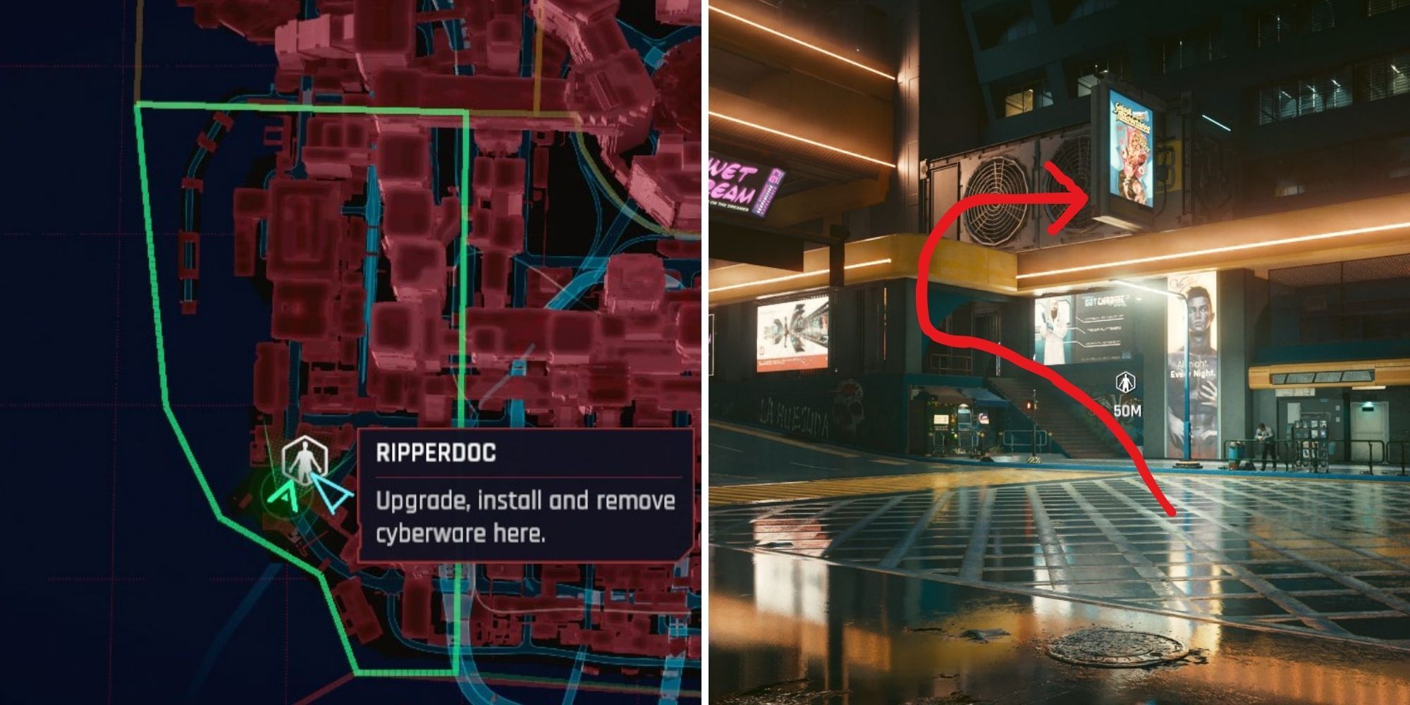 Cyberpunk 2077 How To Get The Second Heart   Split Image Of Wellsprings Heywoord Ripperdoc Location On The Map And In Game In Cyberpunk 2077 