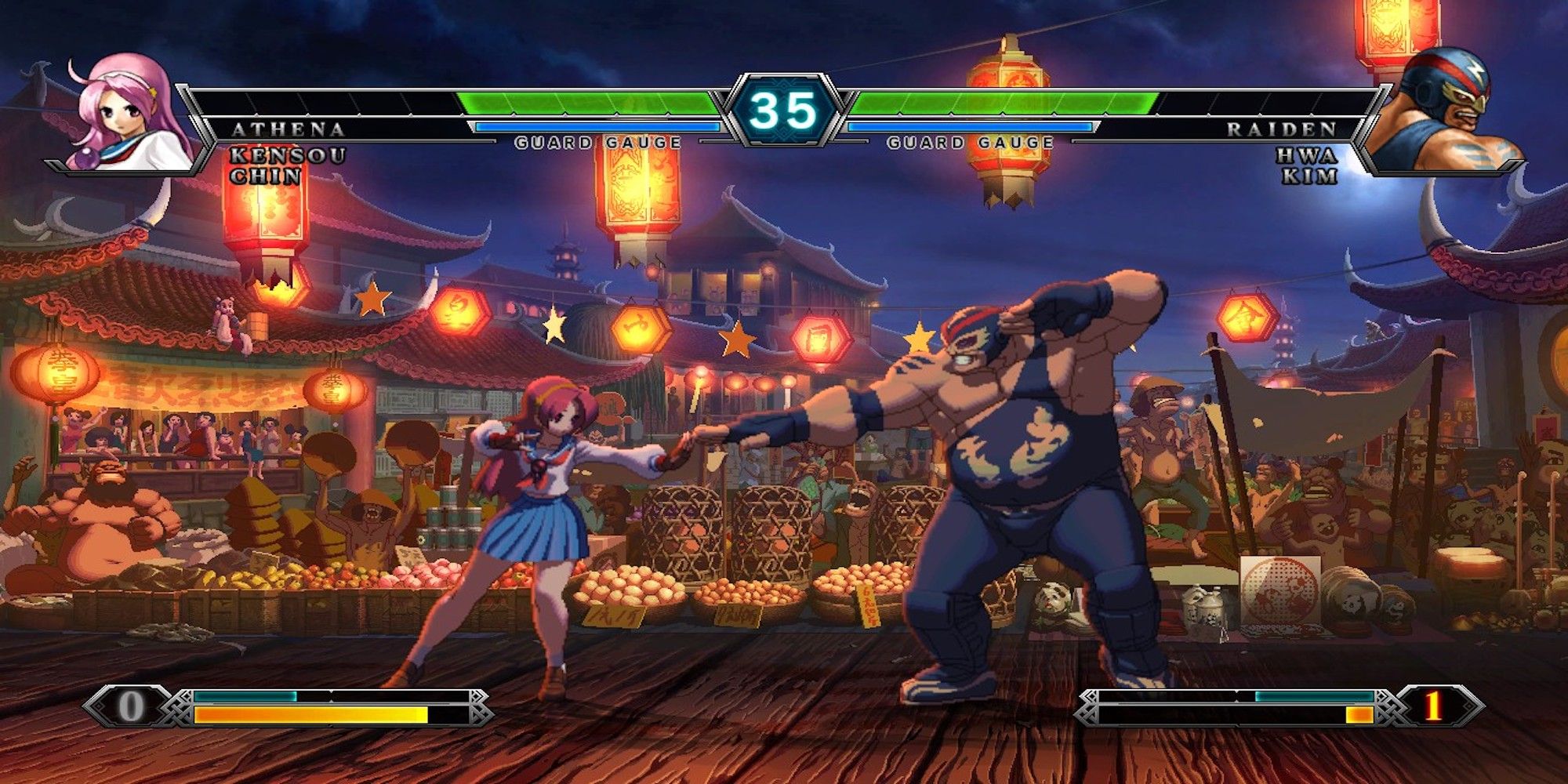 Athena and Raiden fighting (The King of Fighters 13)