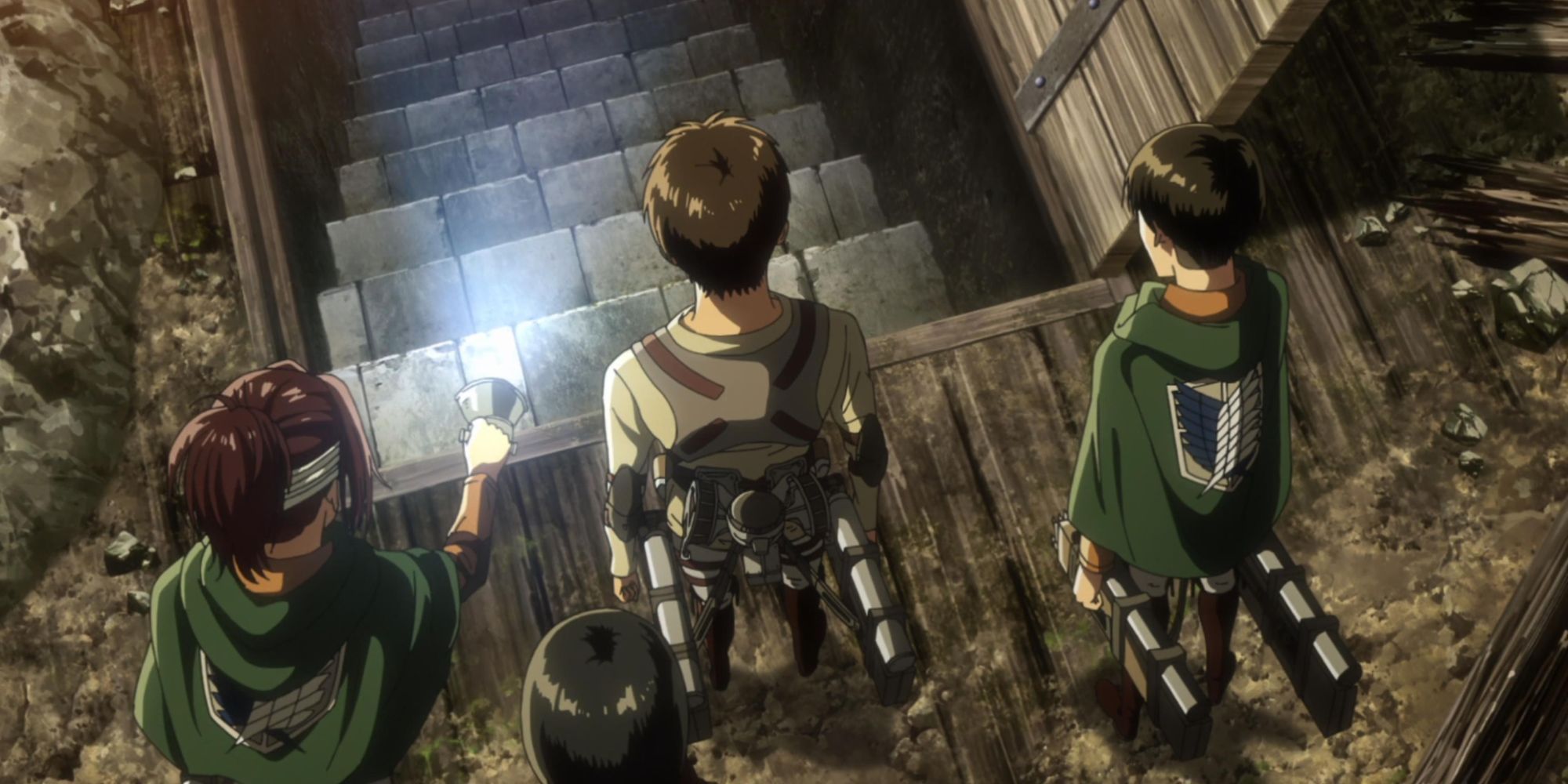 Attack On Titan Levi, Eren, Mikasa, Hange getting into Grisha's basement
