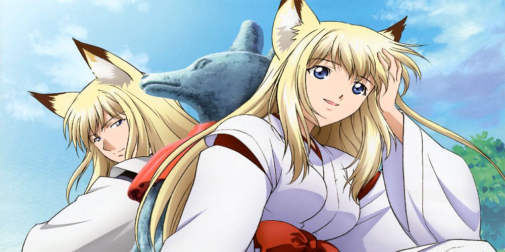 Front portrait of an anime wolf kitsune girl, pixiv,...