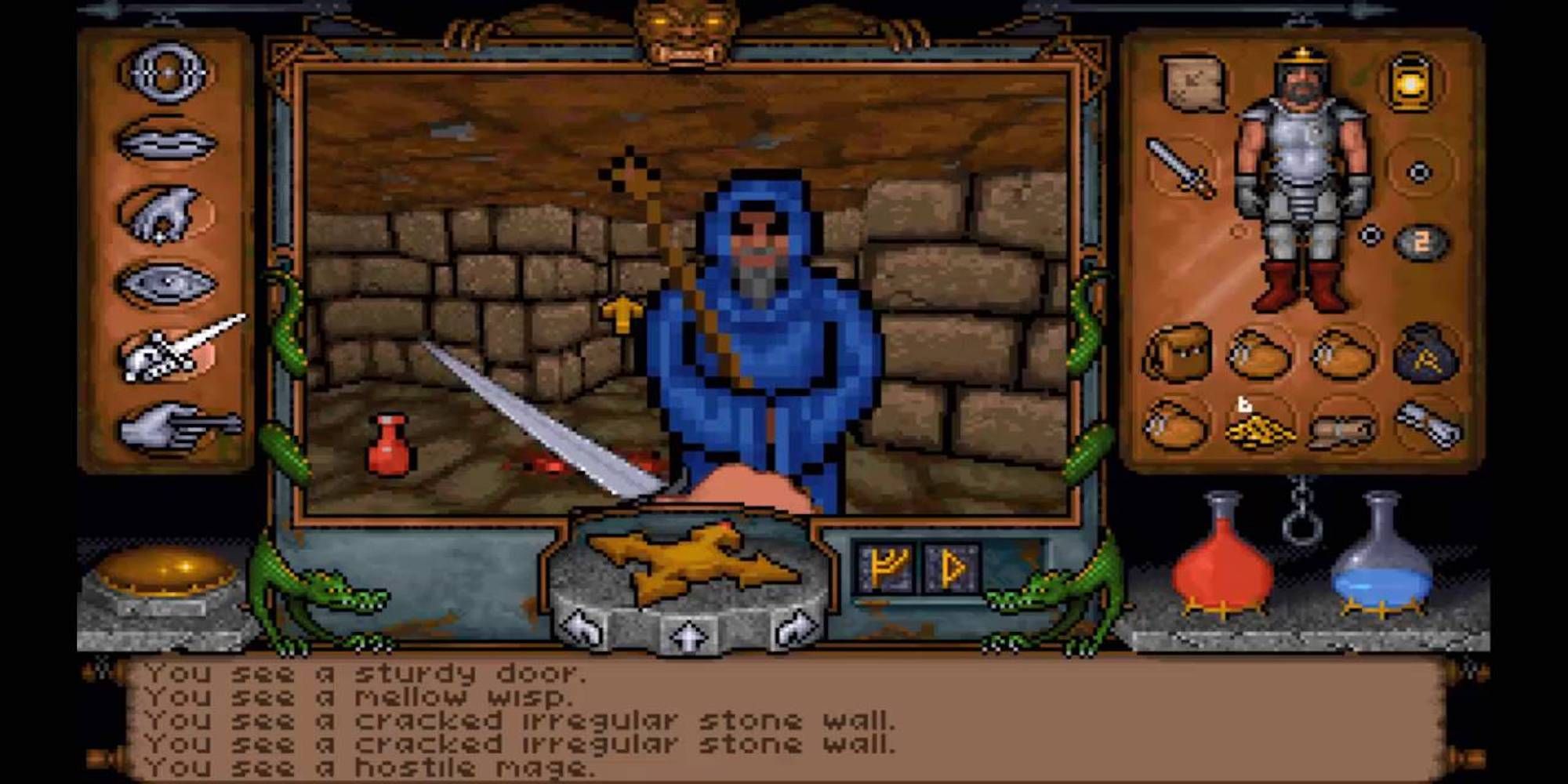 Player talking to a mage (Ultima Underworld: The Stygian Abyss)