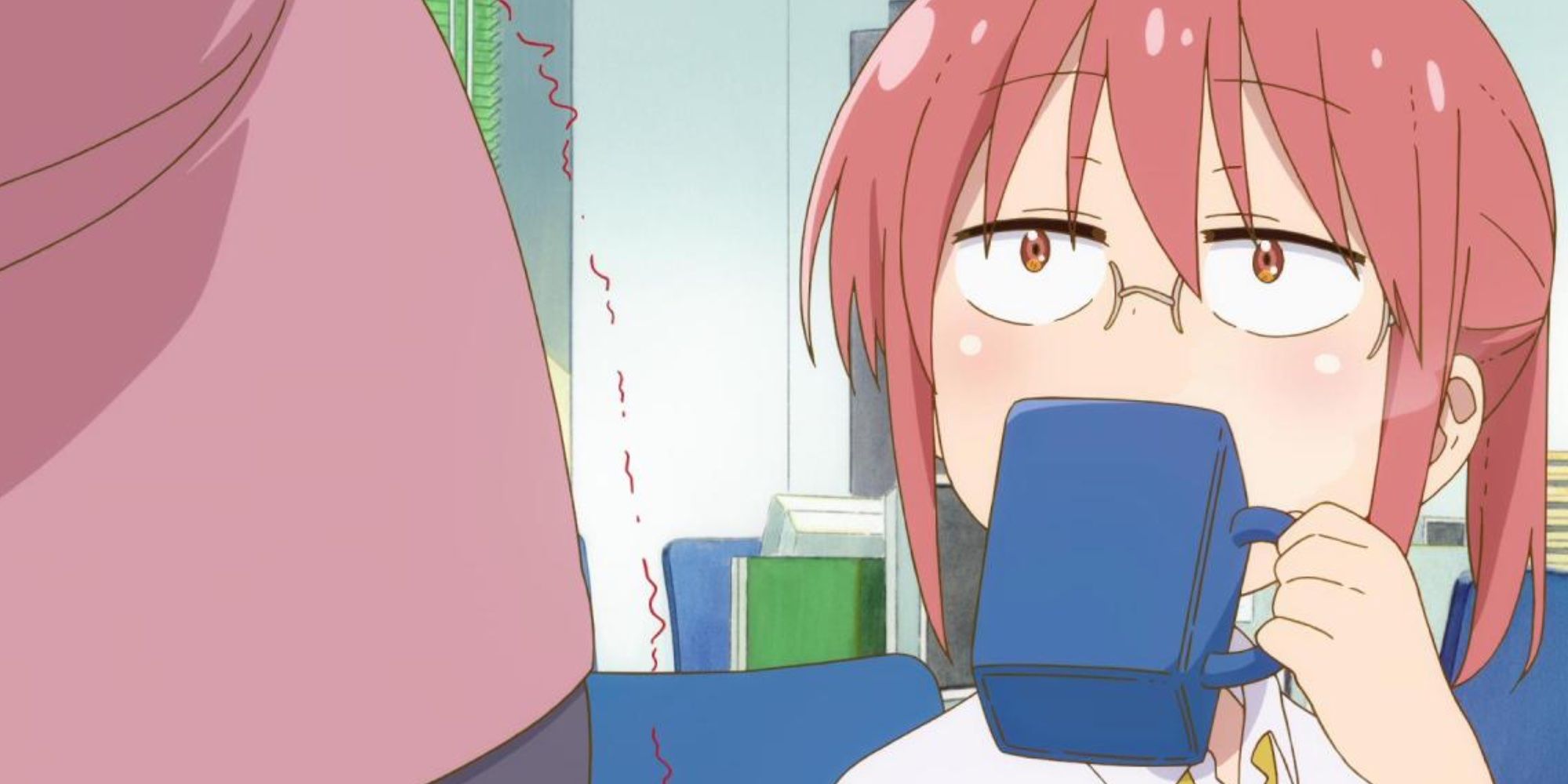 Miss Kobayashi drinking tea while making fun of Tohru