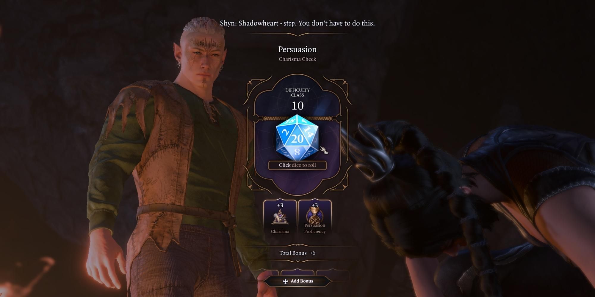 persuasion dice roll to stop shadowheart from killing lae'zel in baldur's gate 3