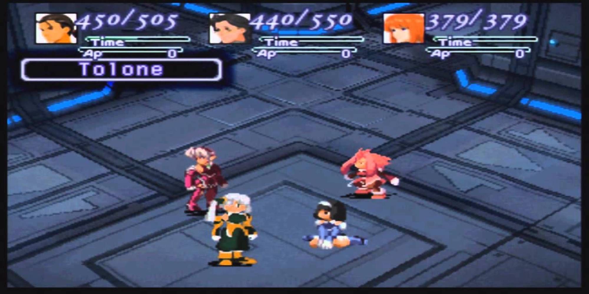 Party fighting The Elements boss (Xenogears)