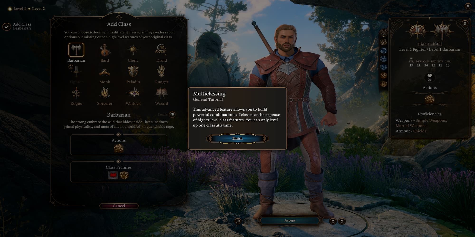 A Player Multiclassing In The Level Up Menu 