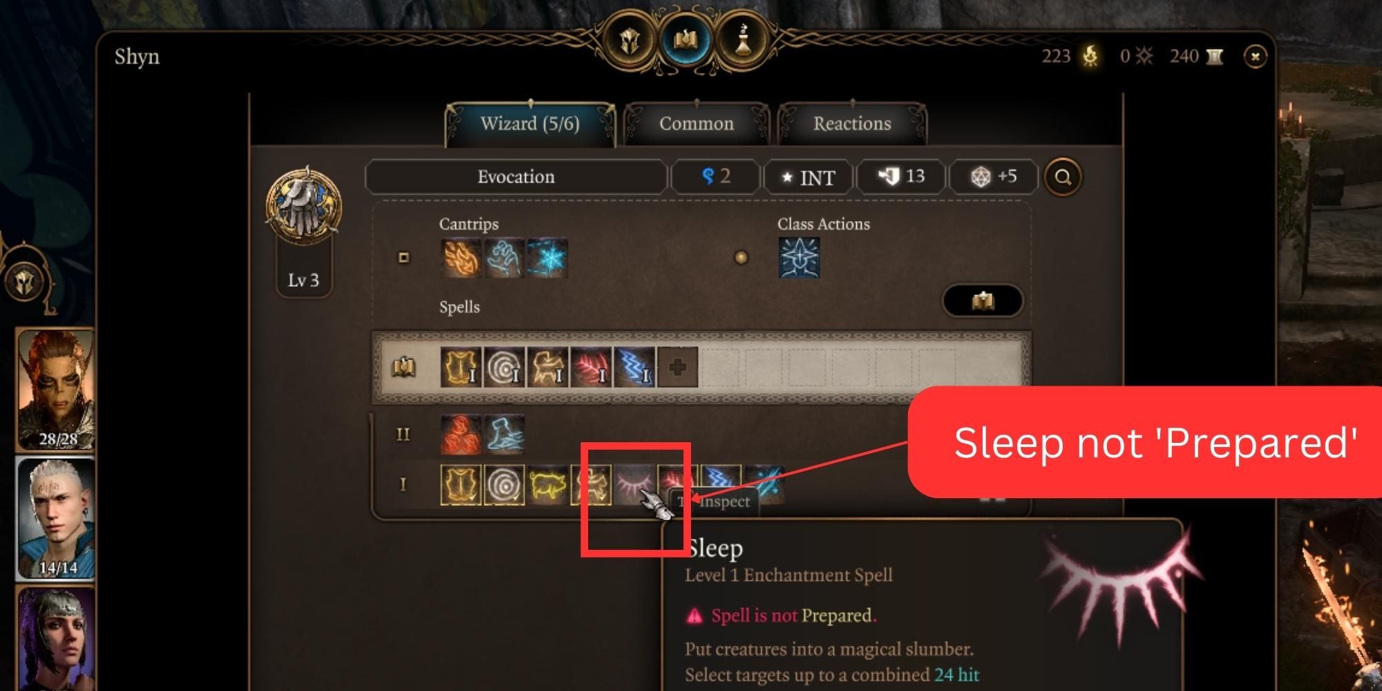 spell book of a wizard with sleep spell in baldur's gate 3
