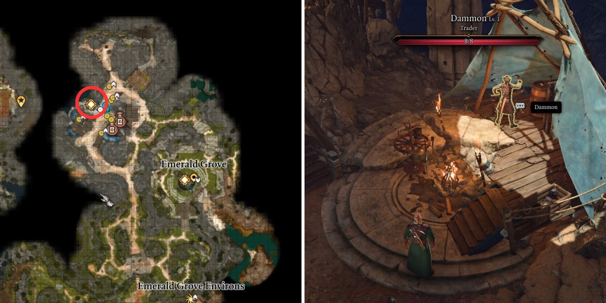 Baldur S Gate 3 Where To Find Dammon   Split Image Of Dammon Location On Map In Act 1 