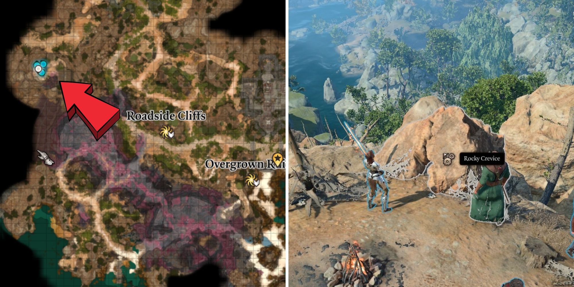 split image of spider egg sac location in baldur's gate 3